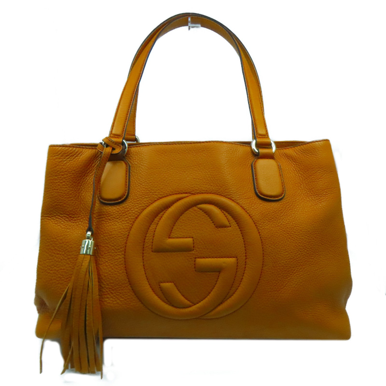 GUCCI 牛皮皮革Tote Bag金扣肩背袋橙色