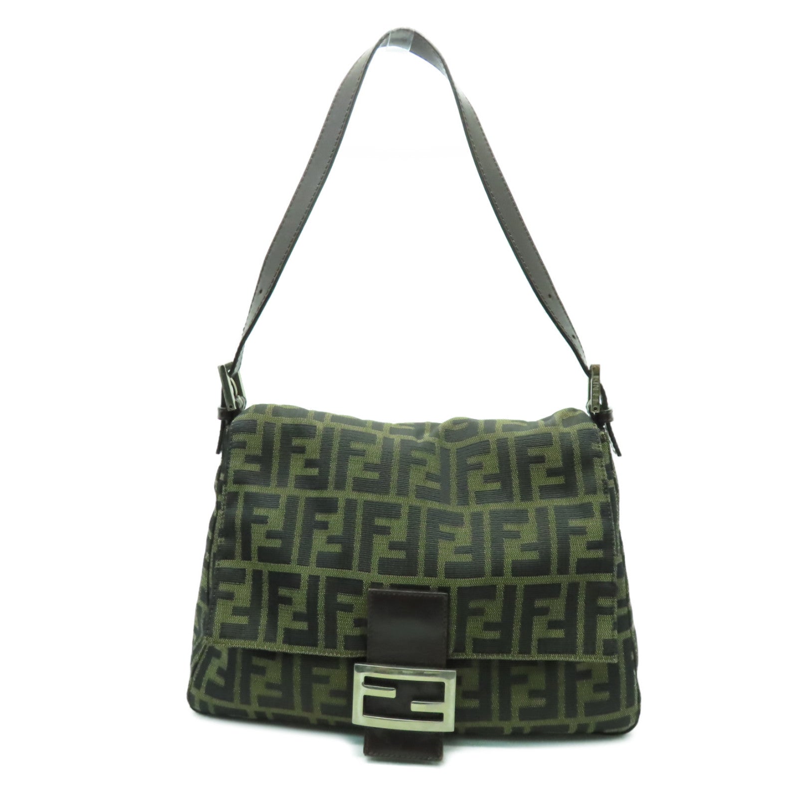 FENDI 帆布Shoulder Bag銀扣肩背袋啡色