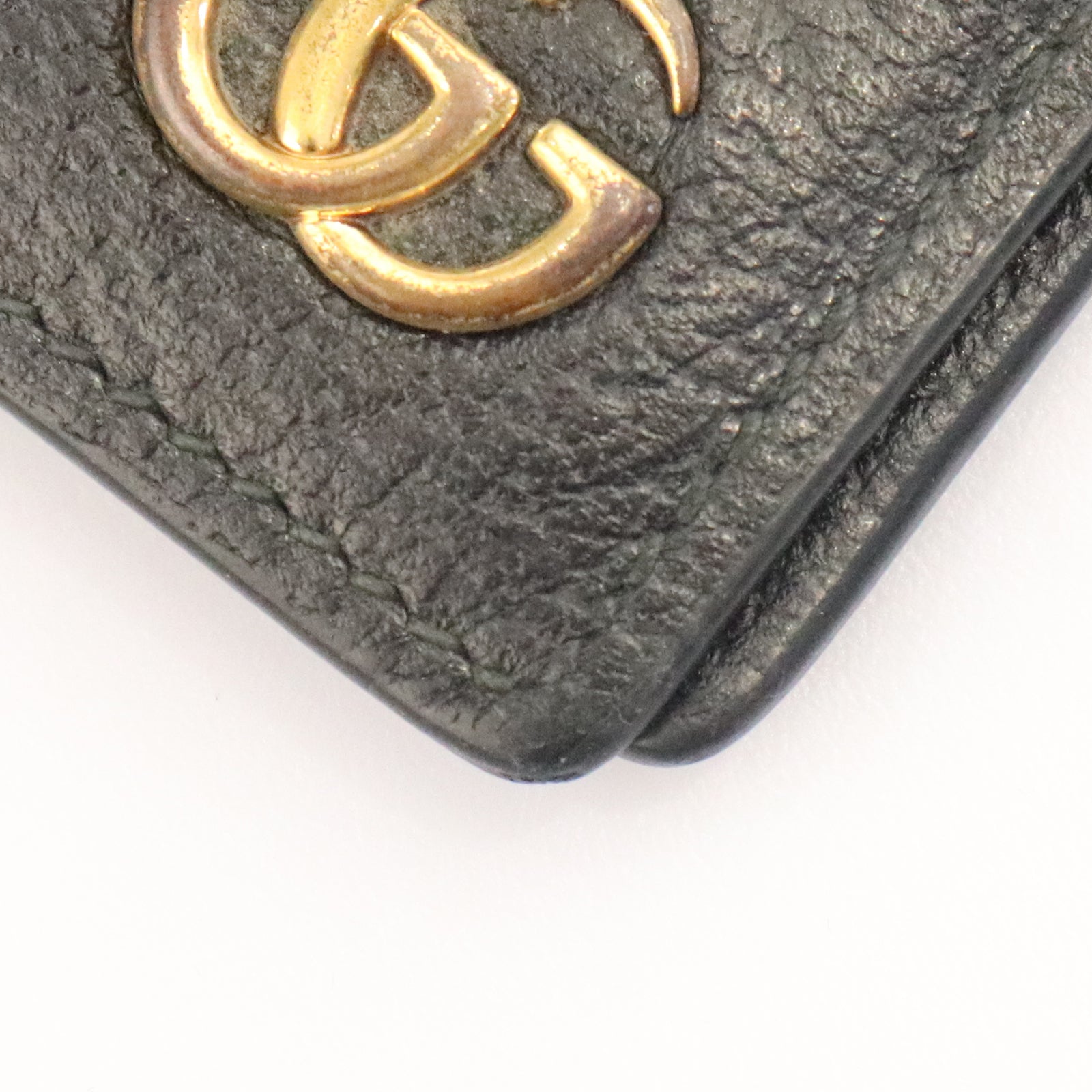 GUCCI cowhide leather GG Marmont Wallet gold buckle wallet black