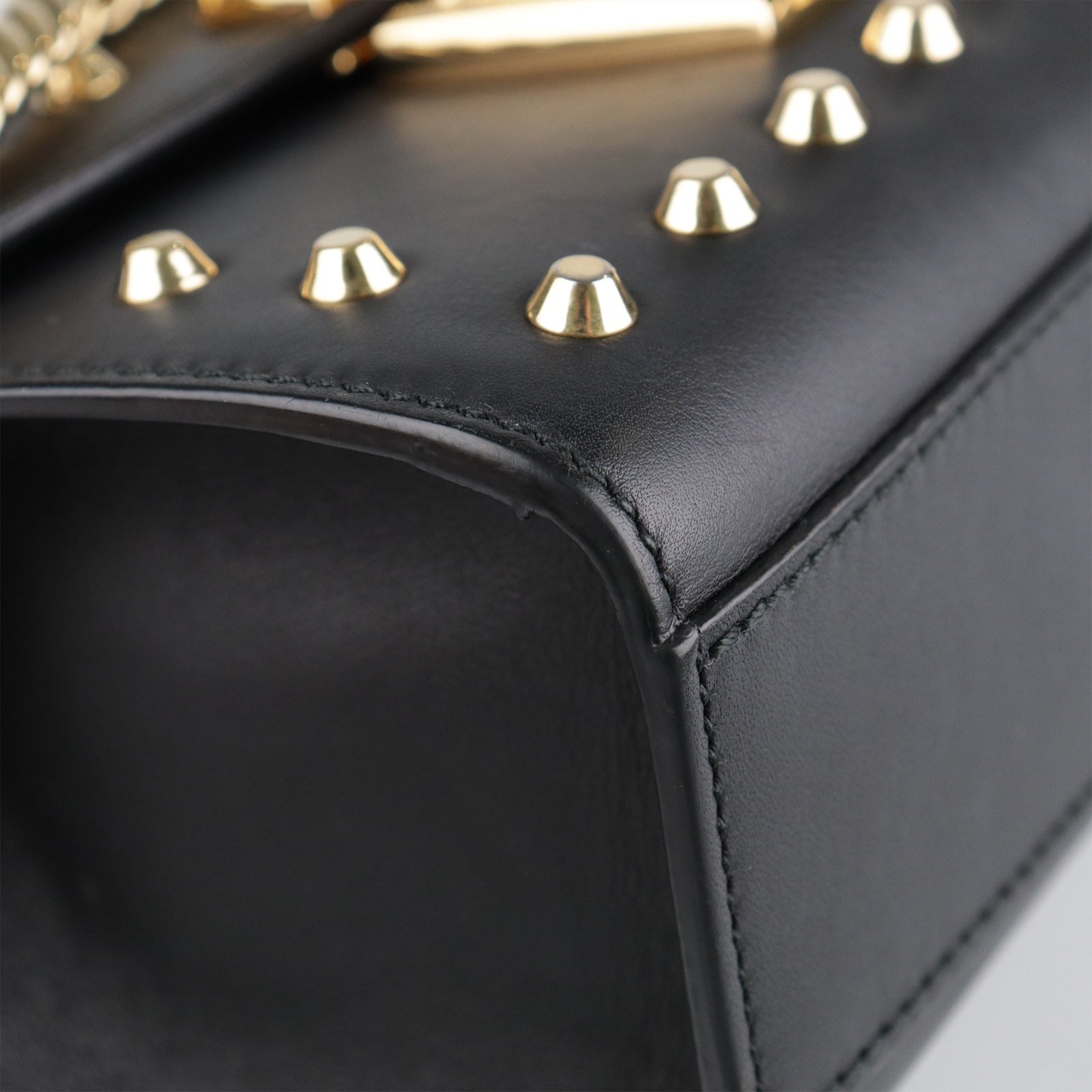 GUCCI Leather Padlock Studded Gold Buckle Shoulder Bag Black