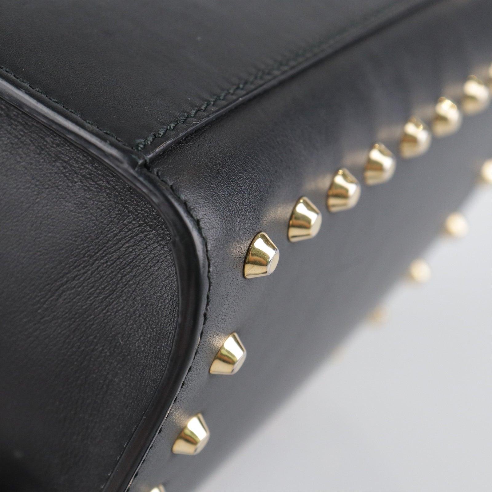 GUCCI Leather Padlock Studded Gold Buckle Shoulder Bag Black