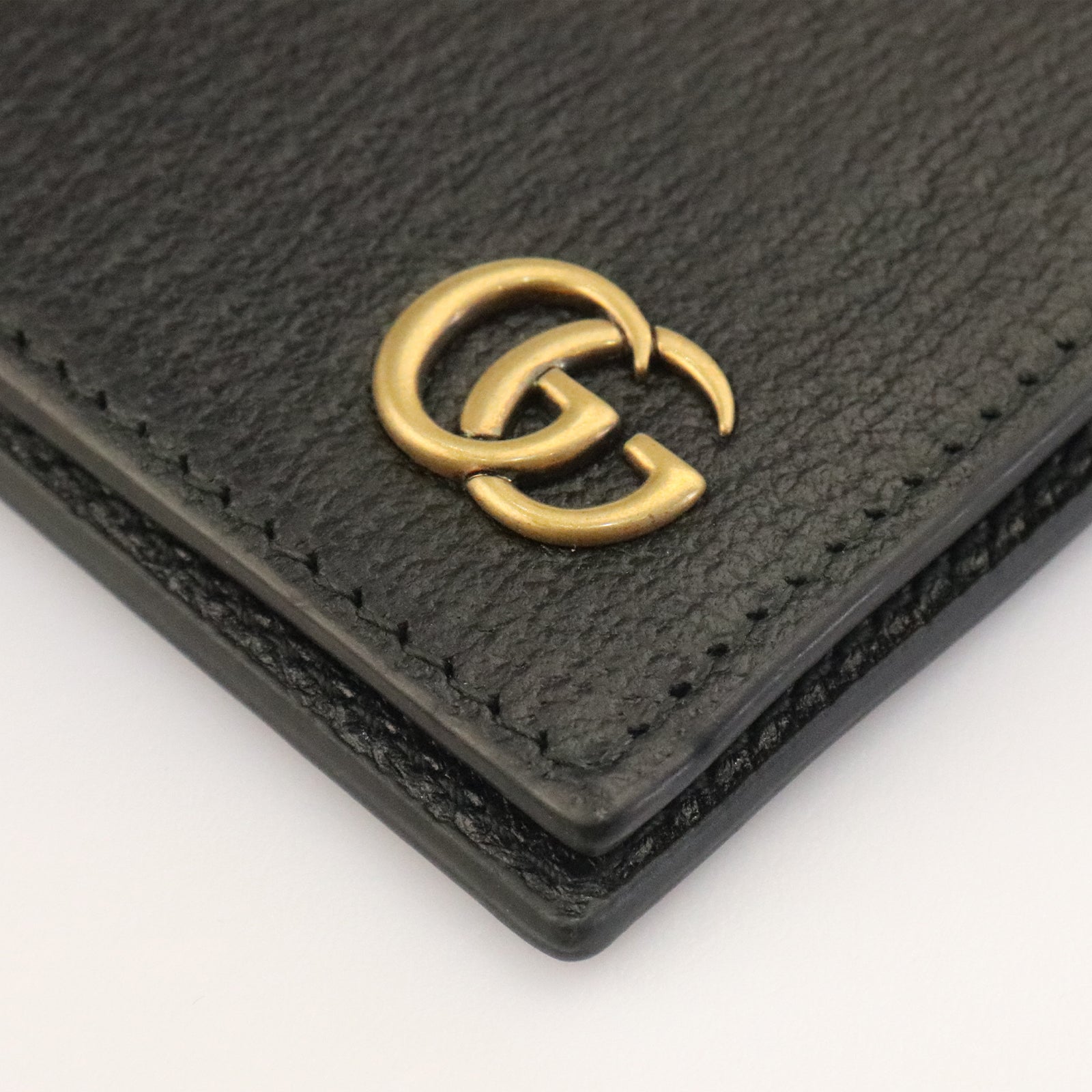 GUCCI cowhide leather GG Marmont Wallet gold buckle wallet black