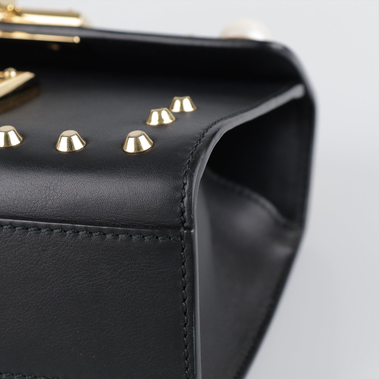 GUCCI Leather Padlock Studded Gold Buckle Shoulder Bag Black