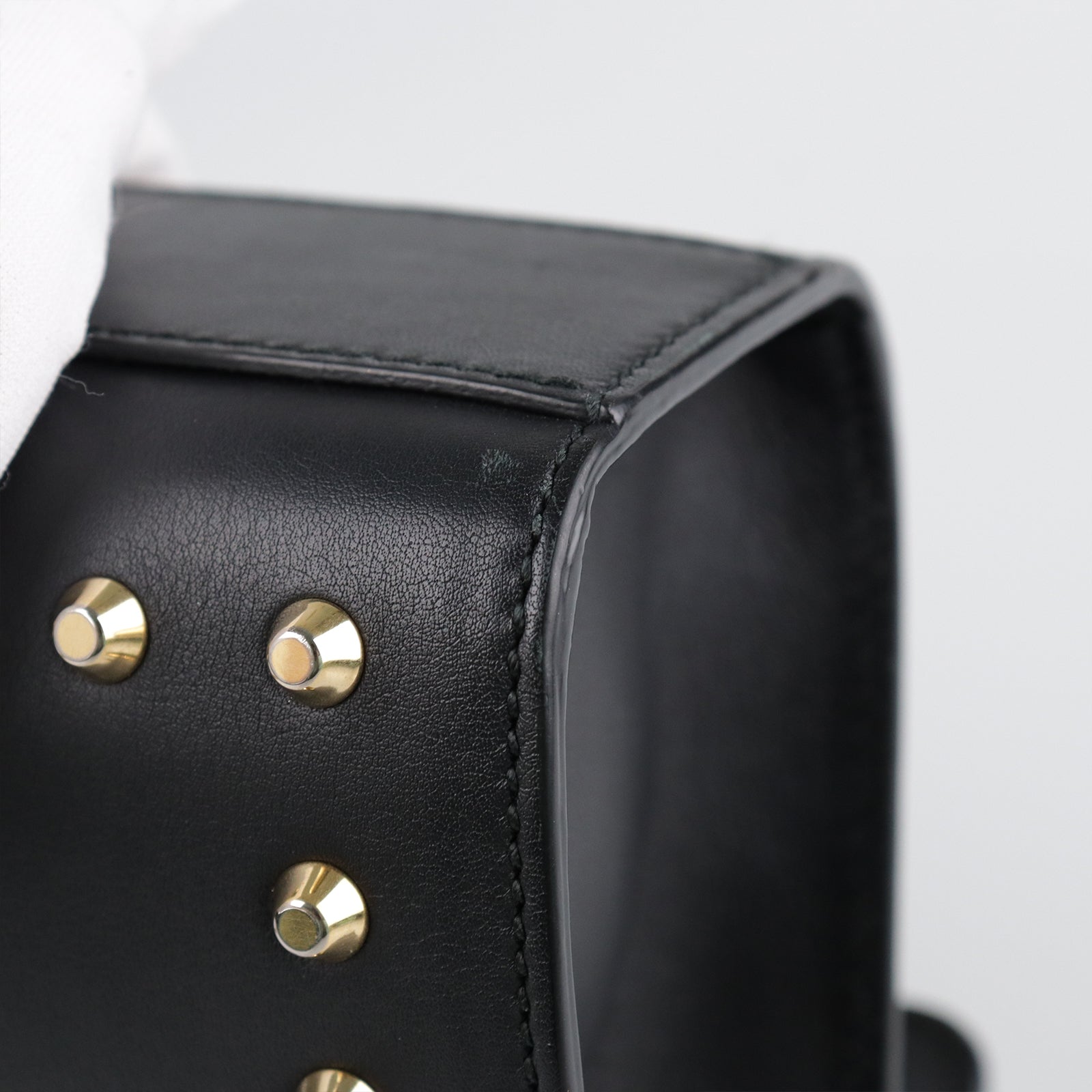 GUCCI Leather Padlock Studded Gold Buckle Shoulder Bag Black