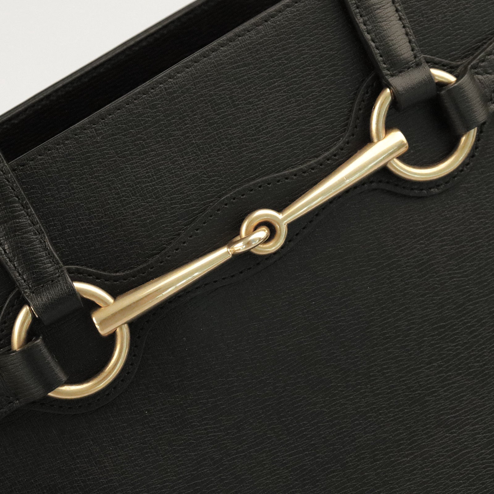 GUCCI cowhide leather Horsebit gold buckle handle shoulder bag black