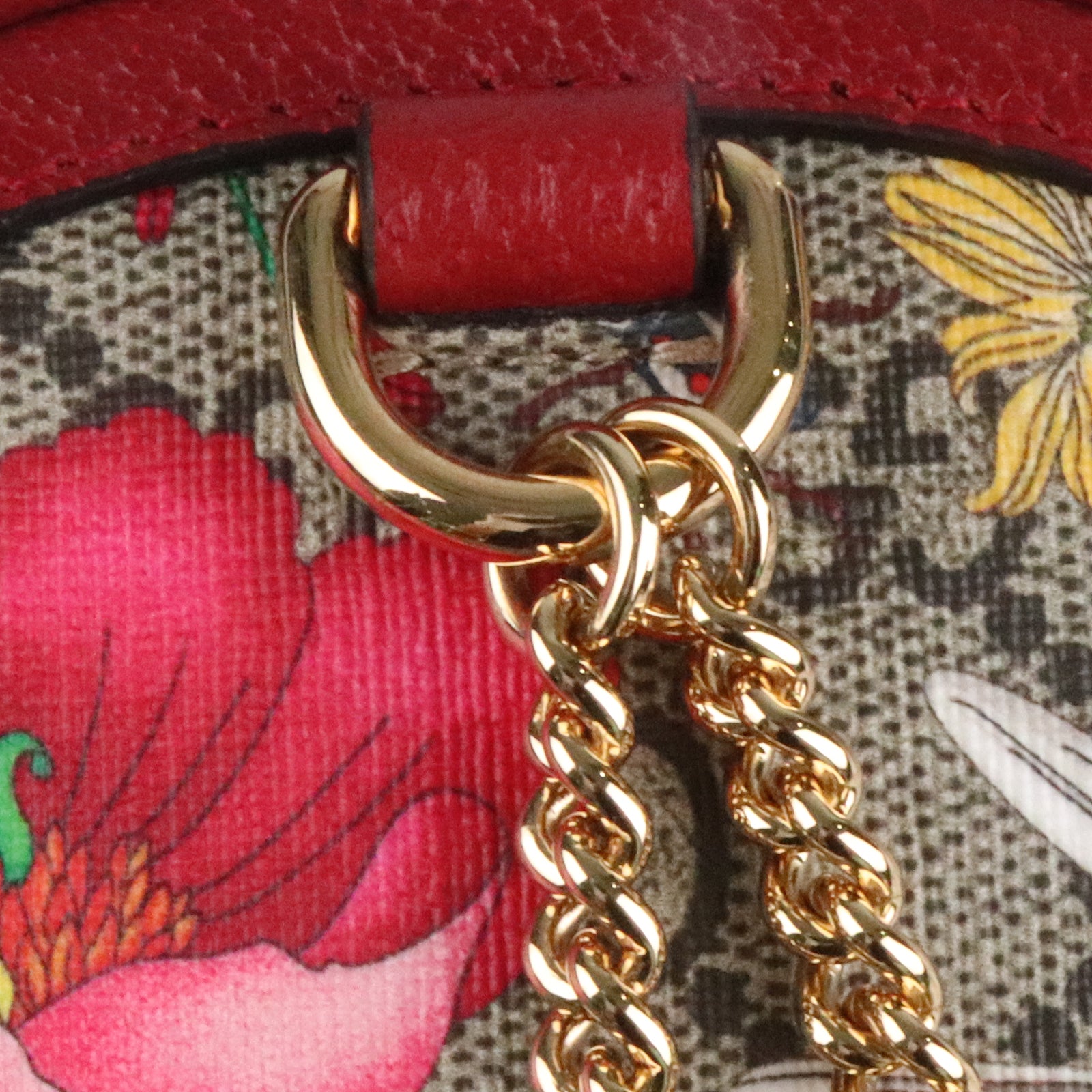 GUCCI 涂层帆布Ophidia Floral Round Backpack Bag金扣肩背袋红色