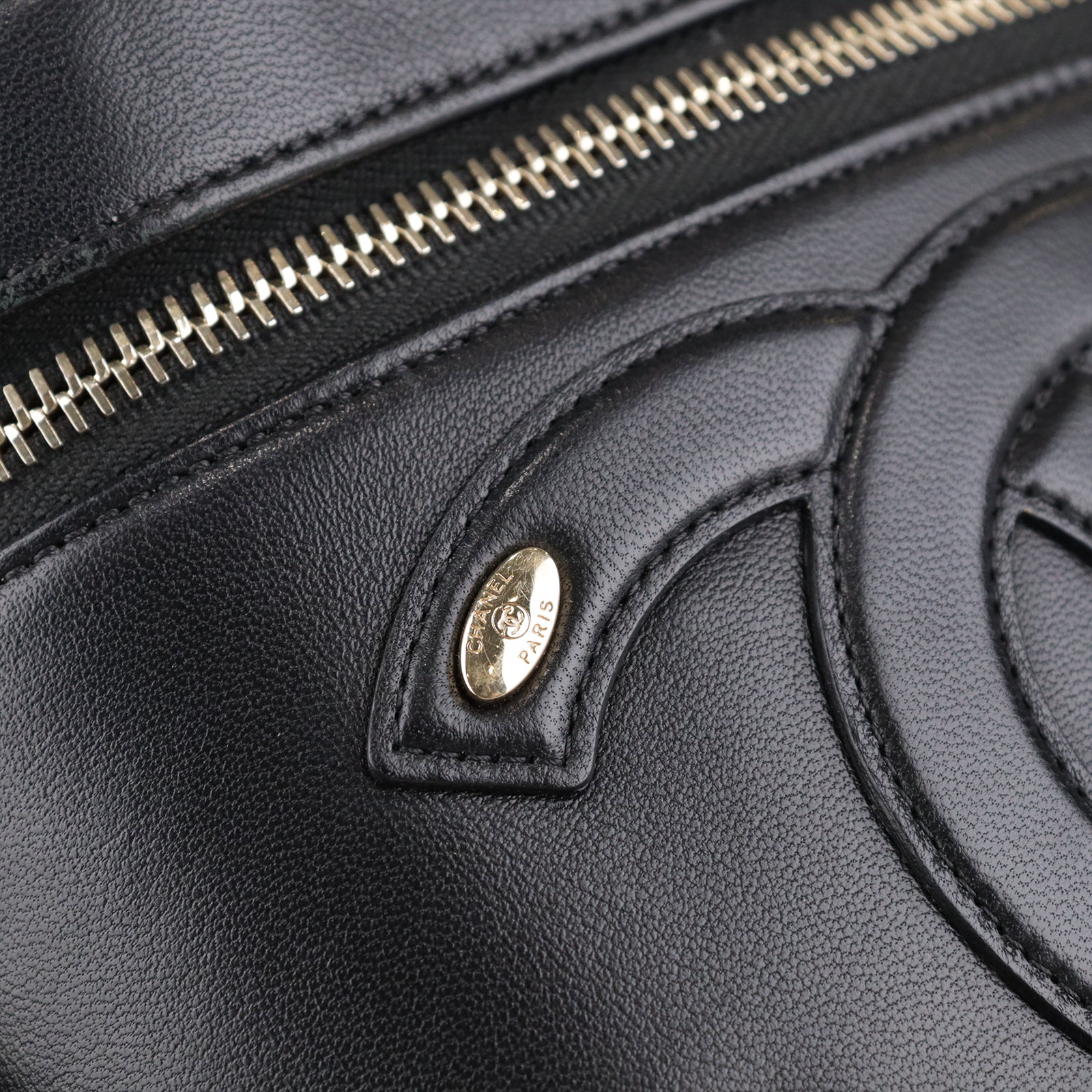CHANEL Sheepskin Leather Vanity Gold Buckle Handle Shoulder Bag Black
