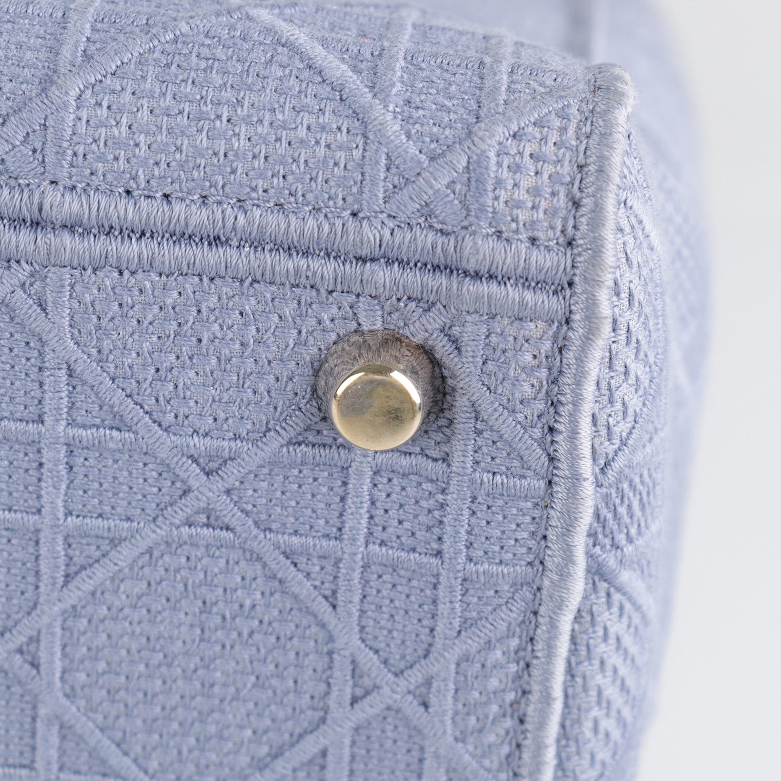 Dior canvas Lady Dior gold buckle handle shoulder bag blue