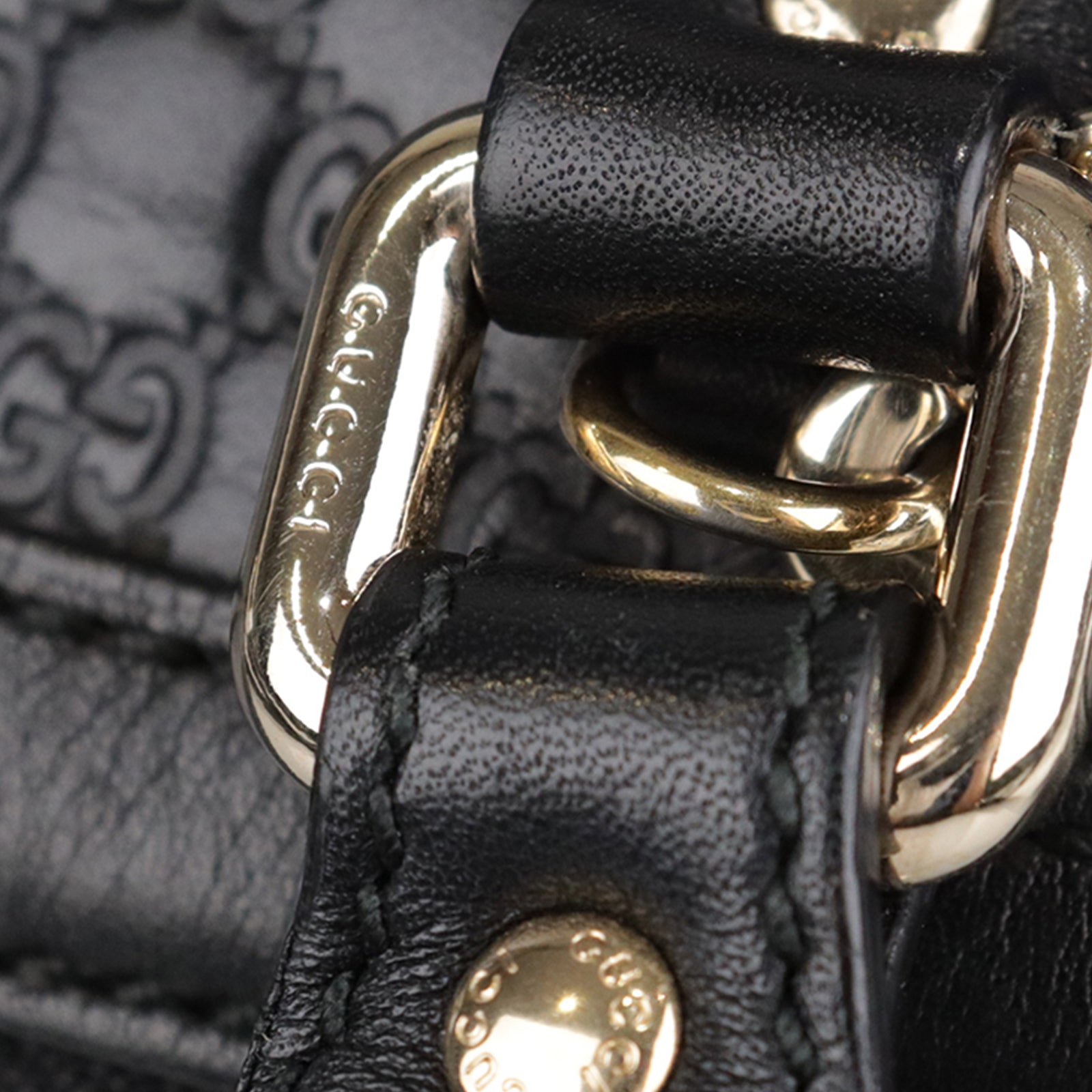 GUCCI Cowhide Leather Microguccissima Gold Buckle Handle Shoulder Bag Black