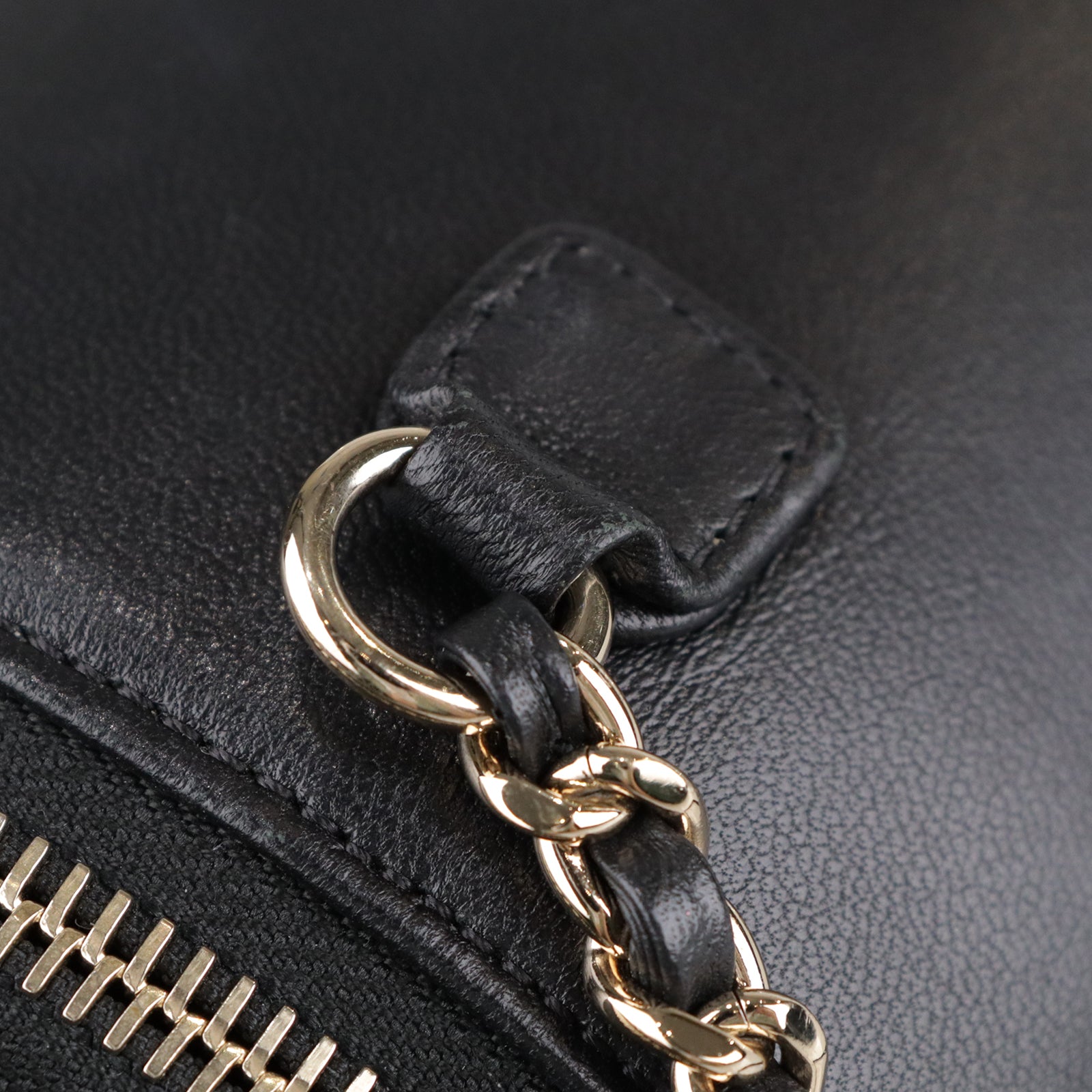 CHANEL Sheepskin Leather Vanity Gold Buckle Handle Shoulder Bag Black
