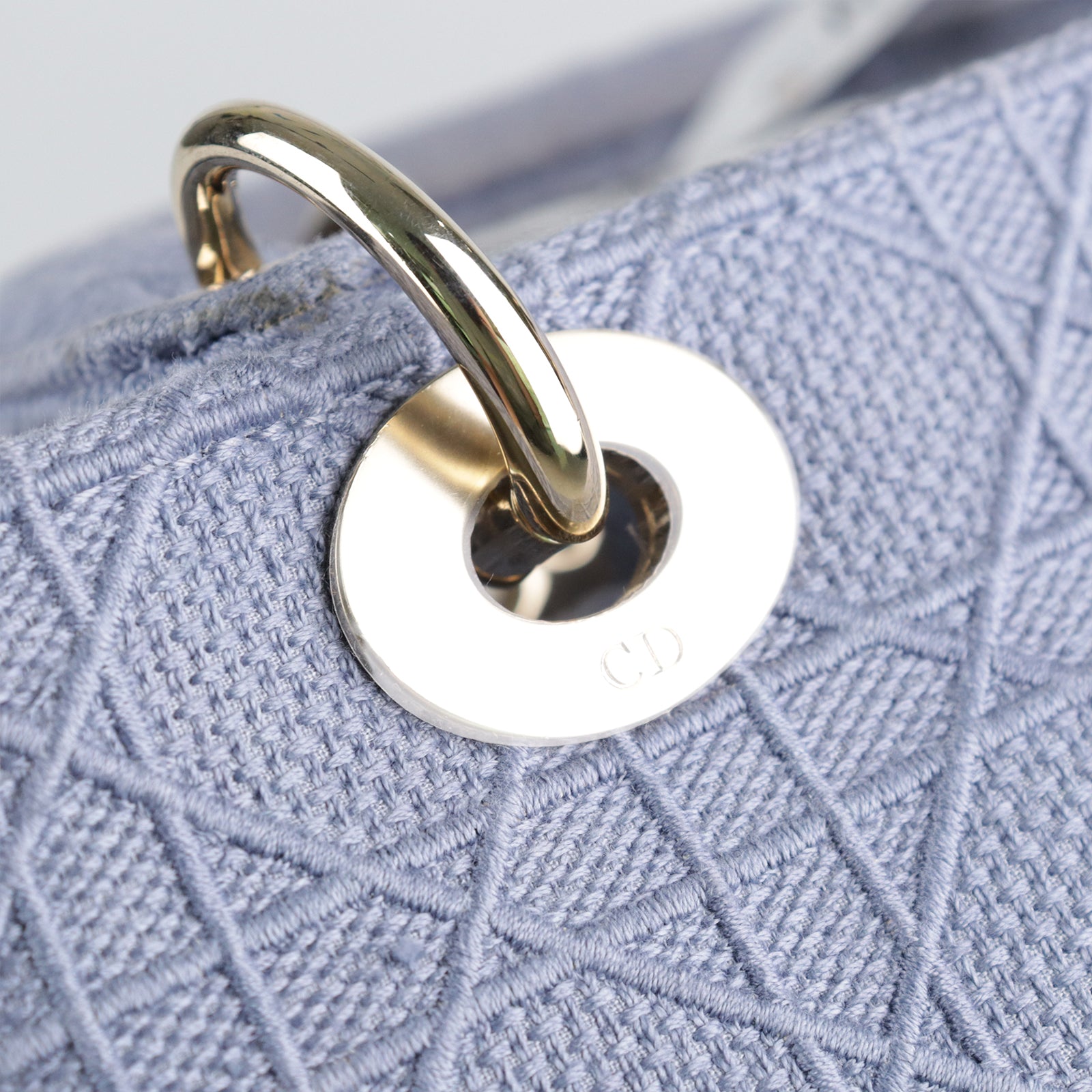 Dior canvas Lady Dior gold buckle handle shoulder bag blue