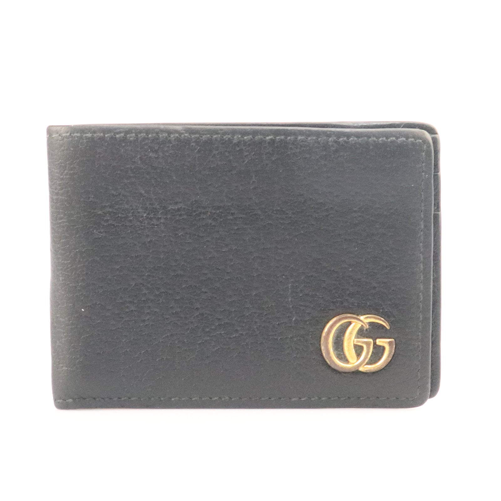 GUCCI cowhide leather GG Marmont Wallet gold buckle wallet black