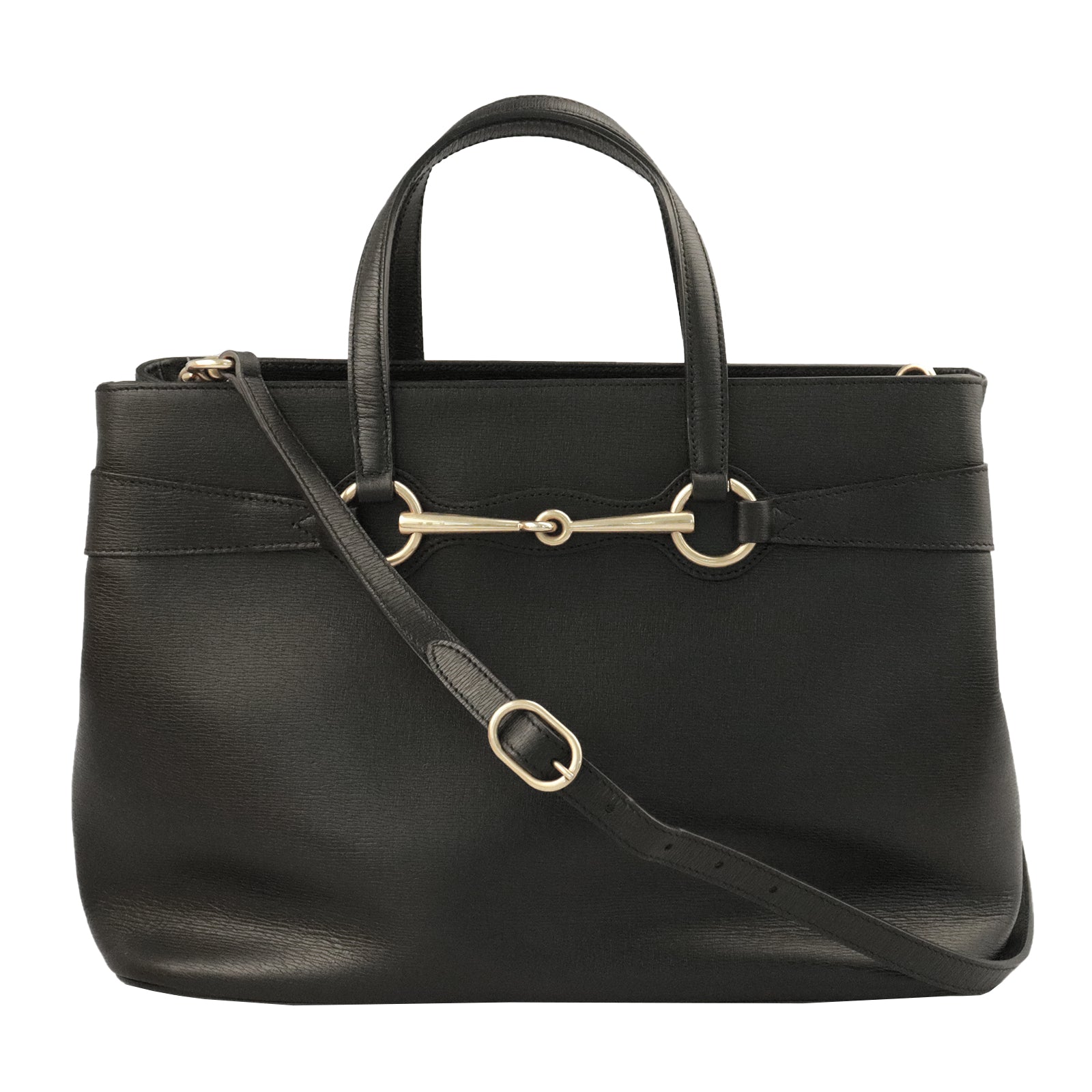 GUCCI cowhide leather Horsebit gold buckle handle shoulder bag black