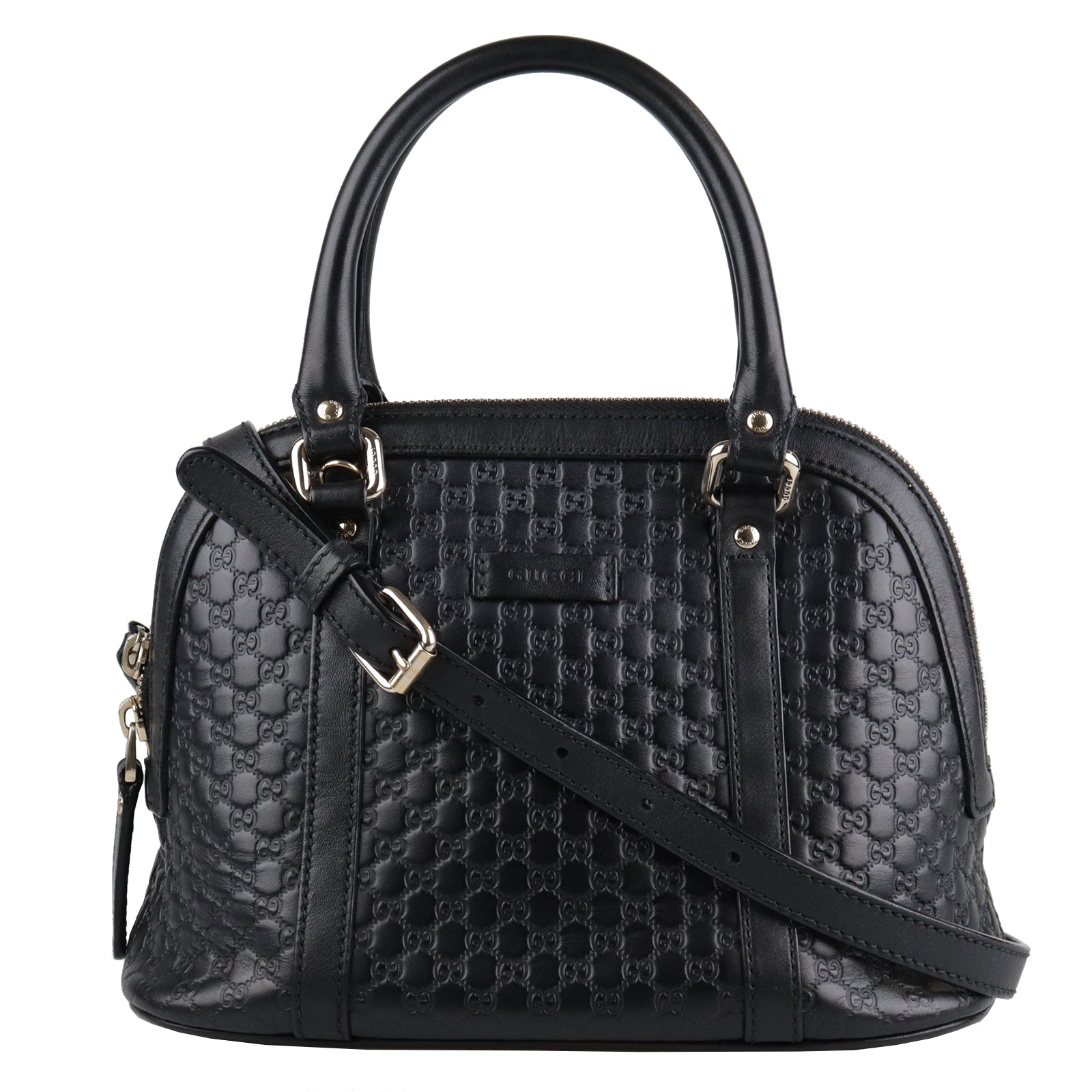 GUCCI Cowhide Leather Microguccissima Gold Buckle Handle Shoulder Bag Black
