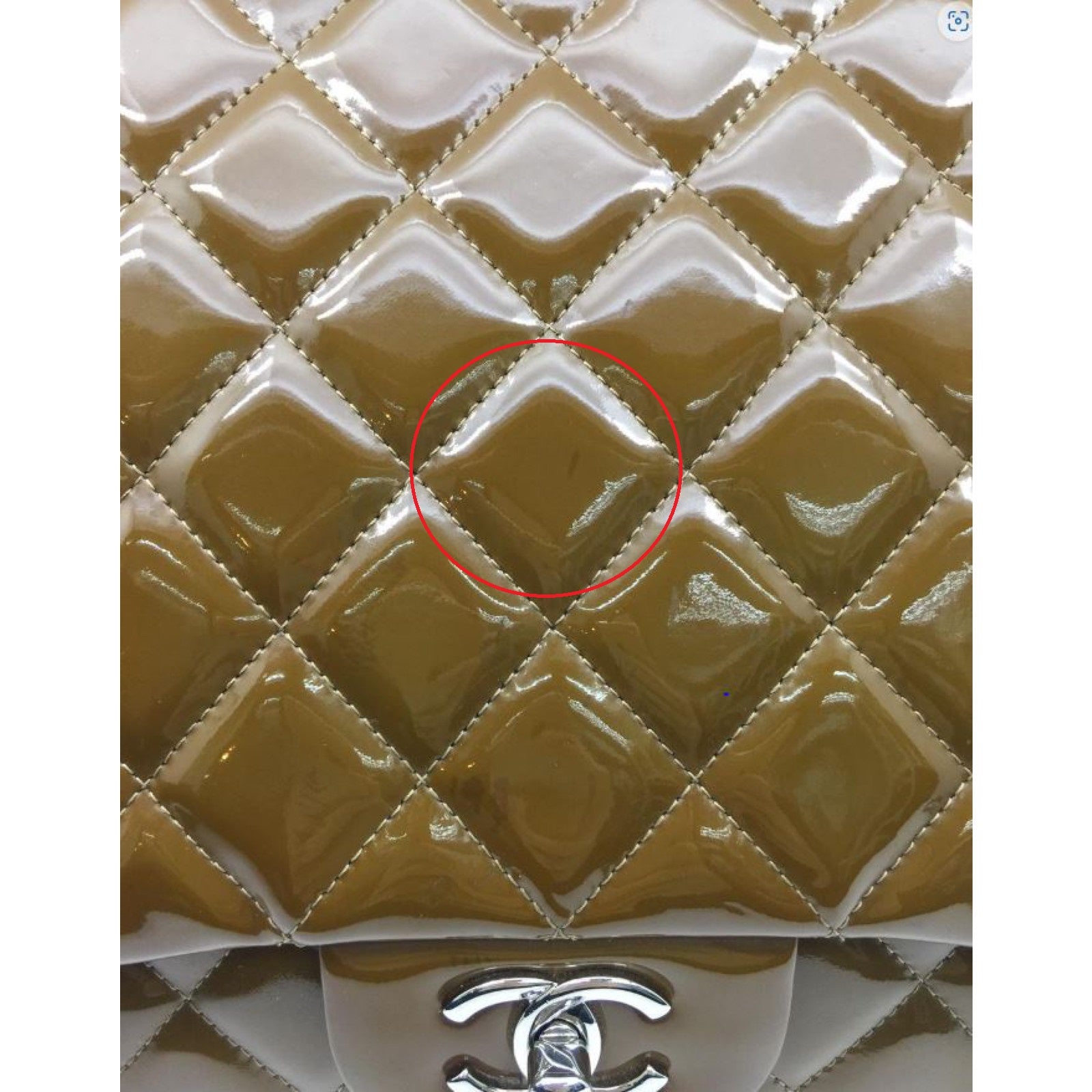 CHANEL 菱格漆皮皮革Chain Shoulder銀扣鏈帶肩背袋棕色