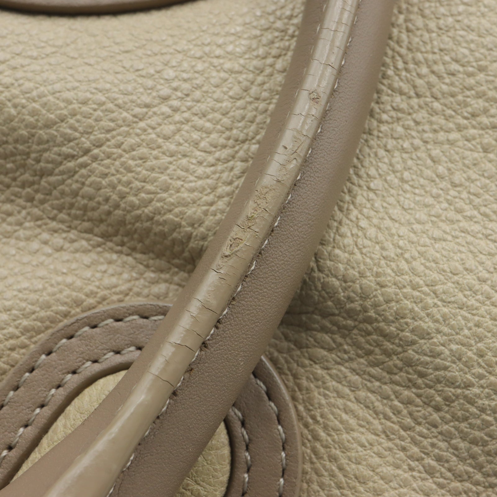 CHANEL 【激減優惠】皮革Tote Shoulder Bag銀扣手挽袋/肩背袋米色
