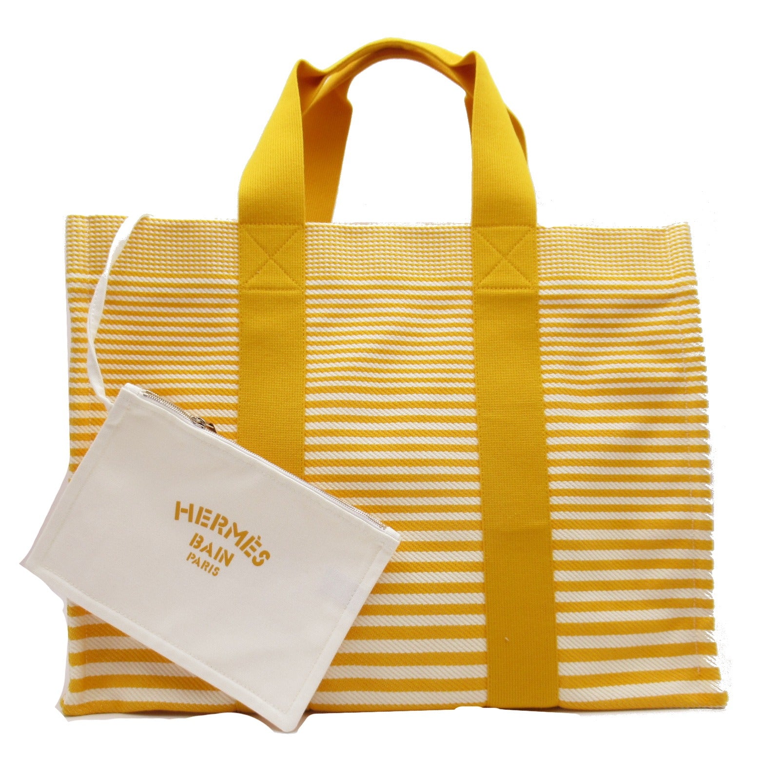 HERMES 【激減優惠】帆布Cabayadere手挽袋黃色