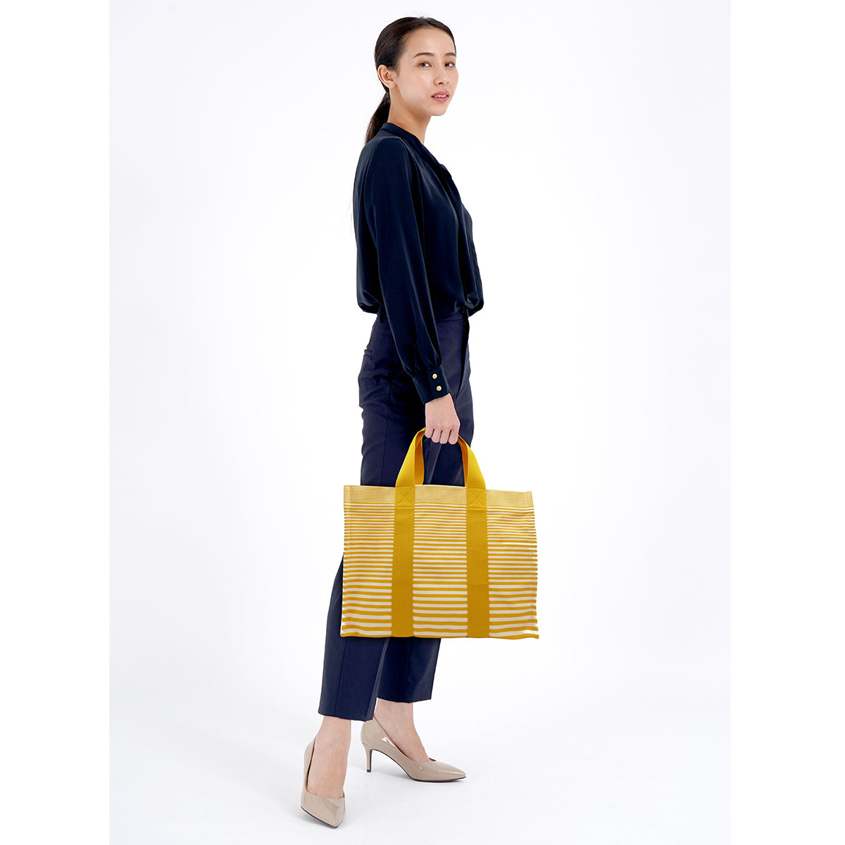 HERMES 【激減優惠】帆布Cabayadere手挽袋黃色