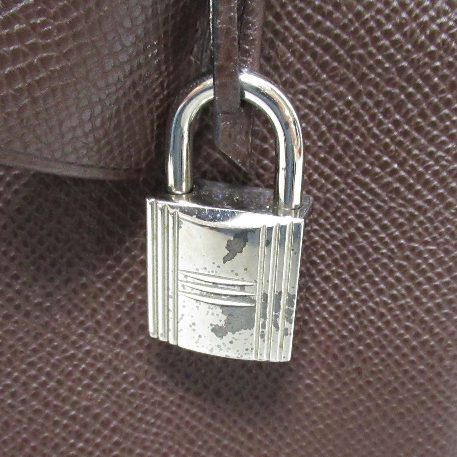 HERMES 【激減優惠】Epsom皮革Kelly 25銀扣手挽肩背兩用袋啡色