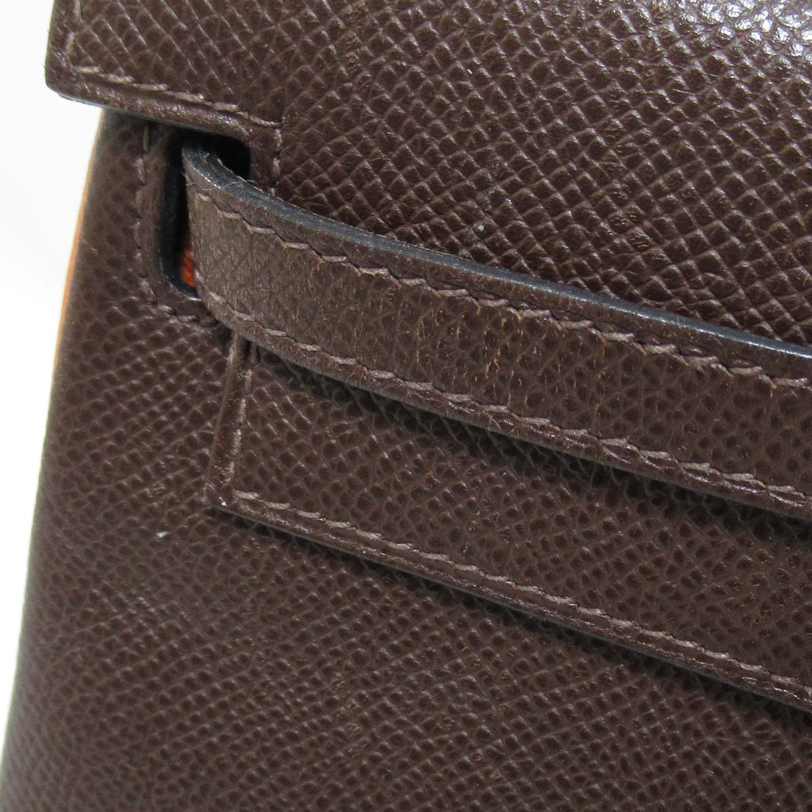 HERMES 【激減優惠】Epsom皮革Kelly 25銀扣手挽肩背兩用袋啡色