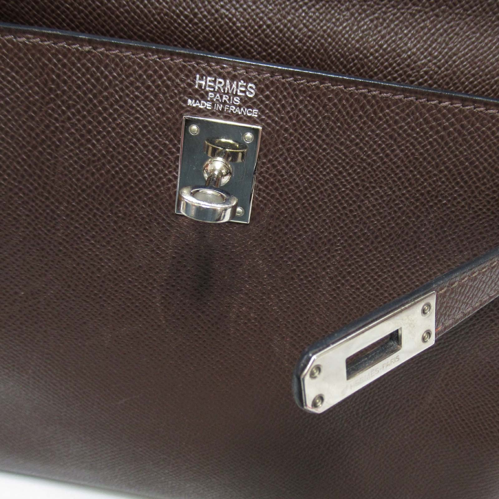 HERMES 【激減優惠】Epsom皮革Kelly 25銀扣手挽肩背兩用袋啡色