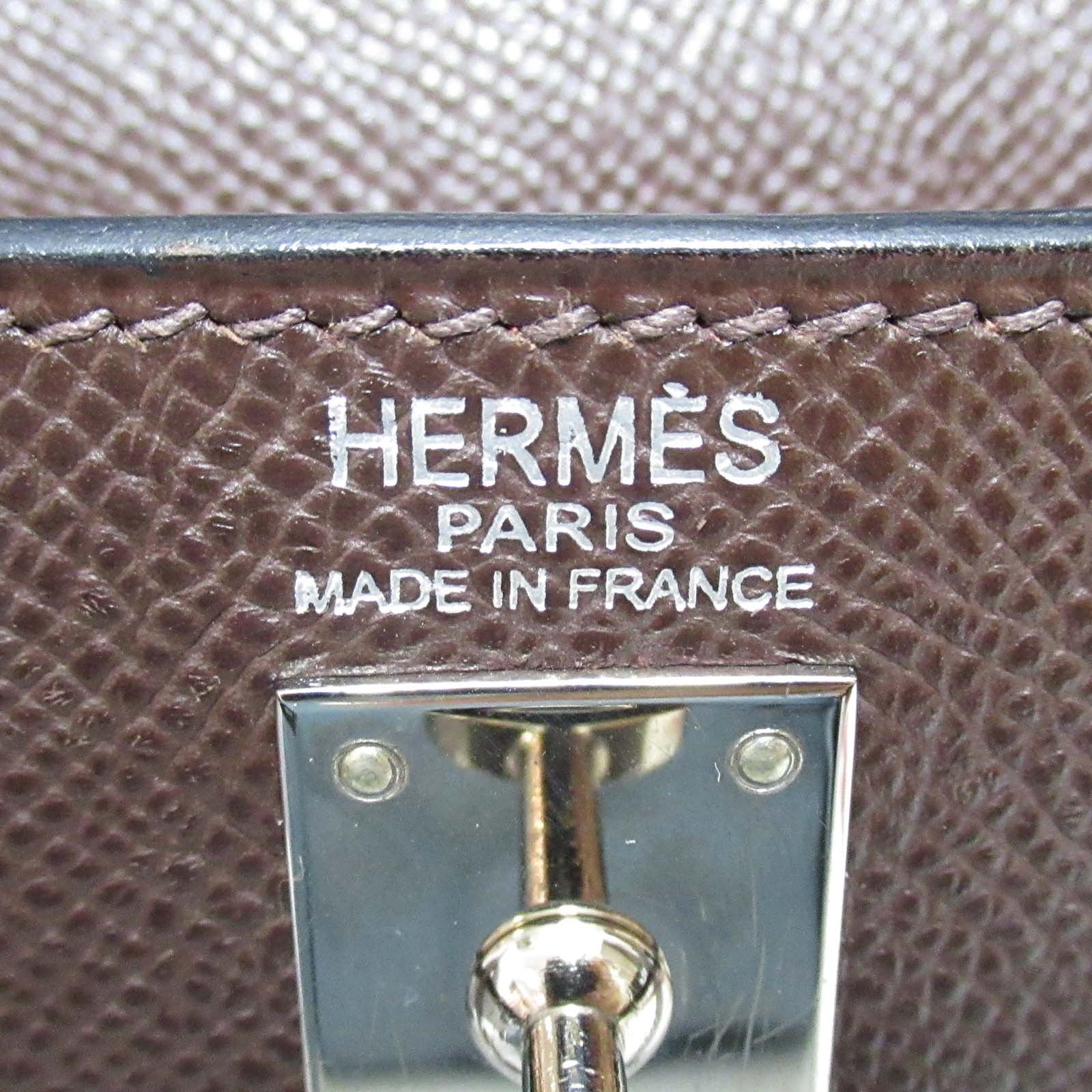 HERMES 【激減優惠】Epsom皮革Kelly 25銀扣手挽肩背兩用袋啡色