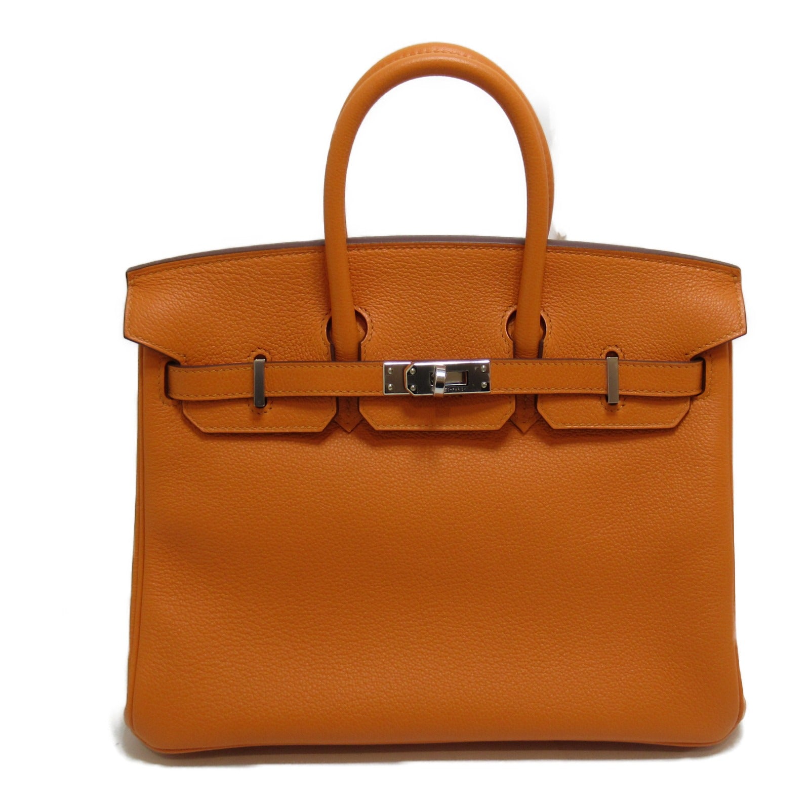 HERMES 【激減優惠】Clemence皮革Birkin 25銀扣手挽袋橙色/Apricot