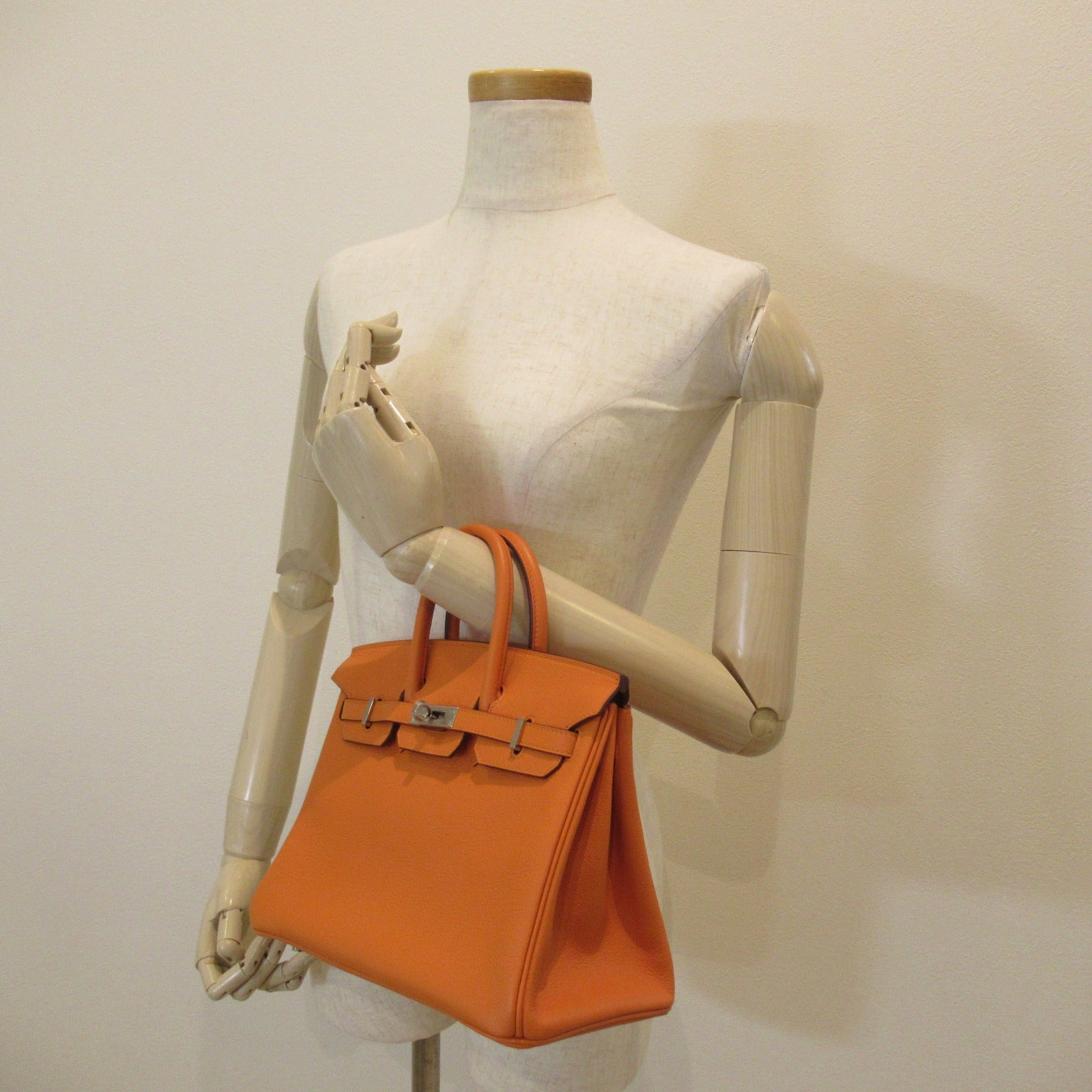 HERMES 【激減優惠】Clemence皮革Birkin 25銀扣手挽袋橙色/Apricot