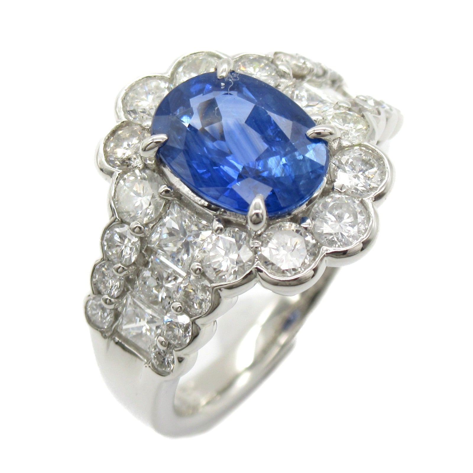 JEWELRY [Sharp Discount] PT900 Platinum 2.154ct Sapphire 2.24ct Diamond Ring US#6