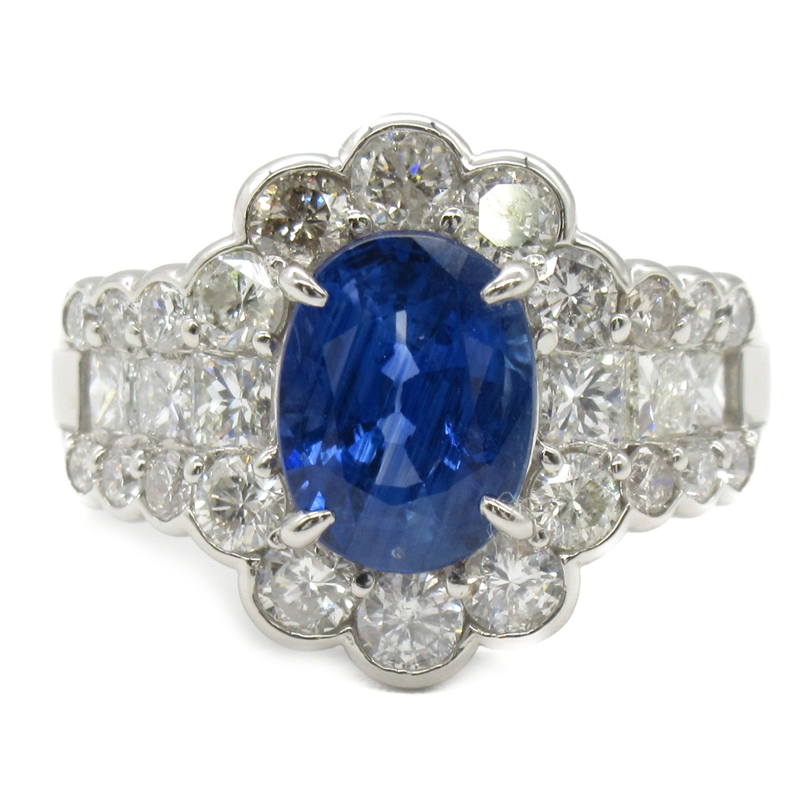 JEWELRY [Sharp Discount] PT900 Platinum 2.154ct Sapphire 2.24ct Diamond Ring US#6