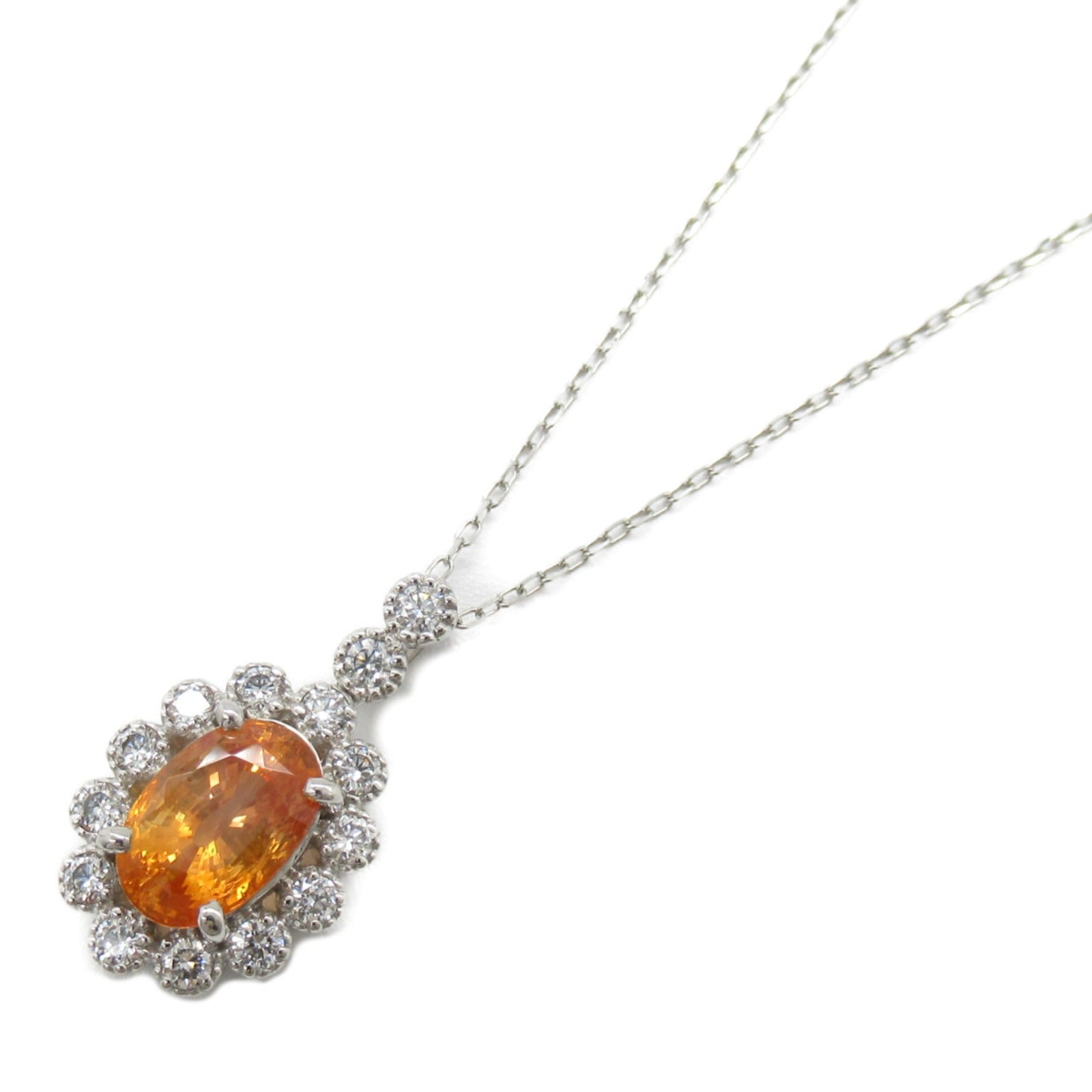 JEWELRY 【激減優惠】PT900/PT850鉑金3.082ct橙藍寶石0.55ct鑽石頸鍊