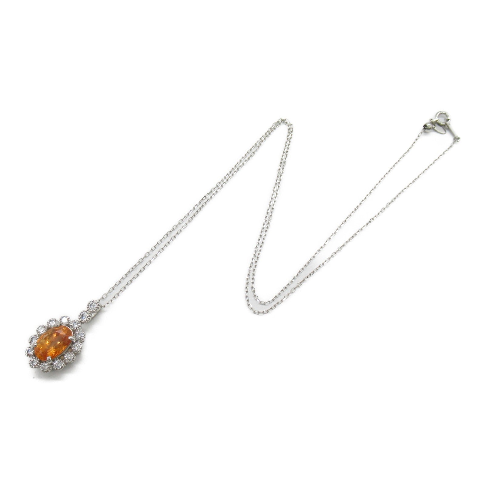 JEWELRY 【激減優惠】PT900/PT850鉑金3.082ct橙藍寶石0.55ct鑽石頸鍊