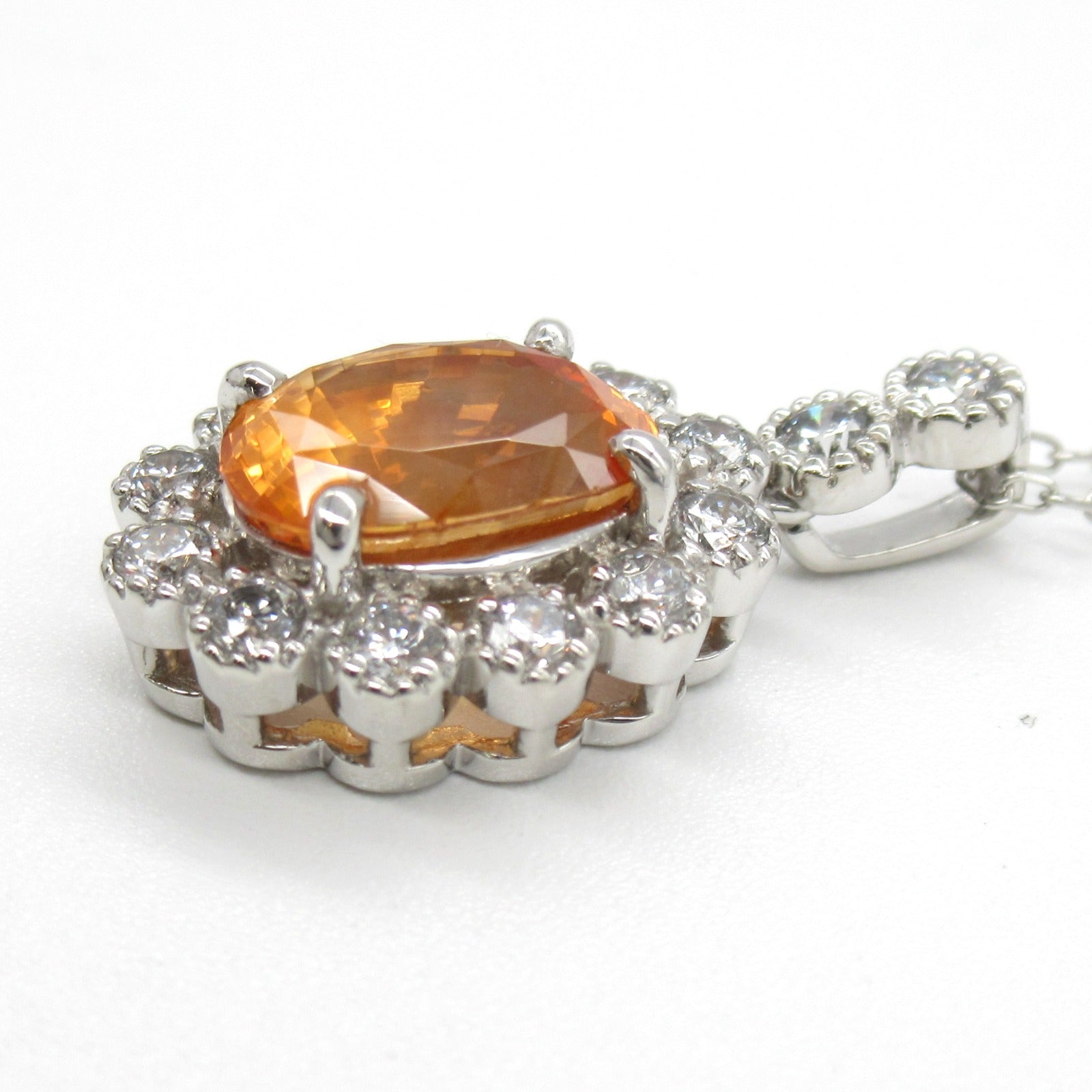 JEWELRY 【激減優惠】PT900/PT850鉑金3.082ct橙藍寶石0.55ct鑽石頸鍊
