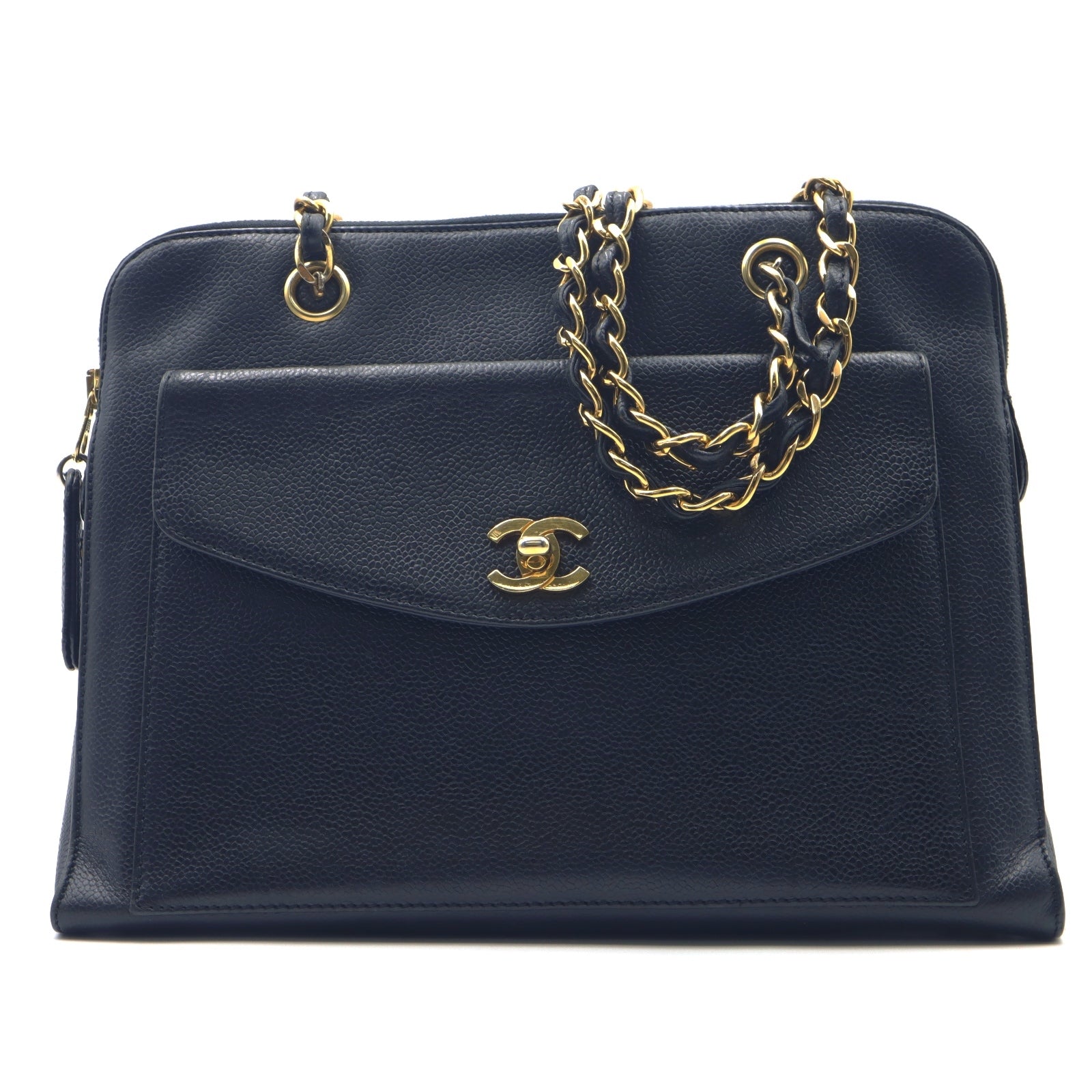 CHANEL 【激減優惠】Caviar皮革Chain Shoulder金扣肩背袋黑色