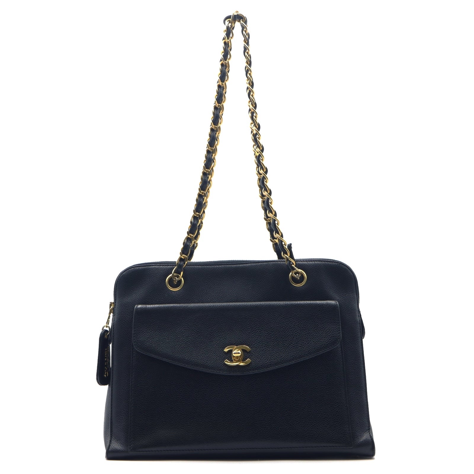 CHANEL 【激減優惠】Caviar皮革Chain Shoulder金扣肩背袋黑色