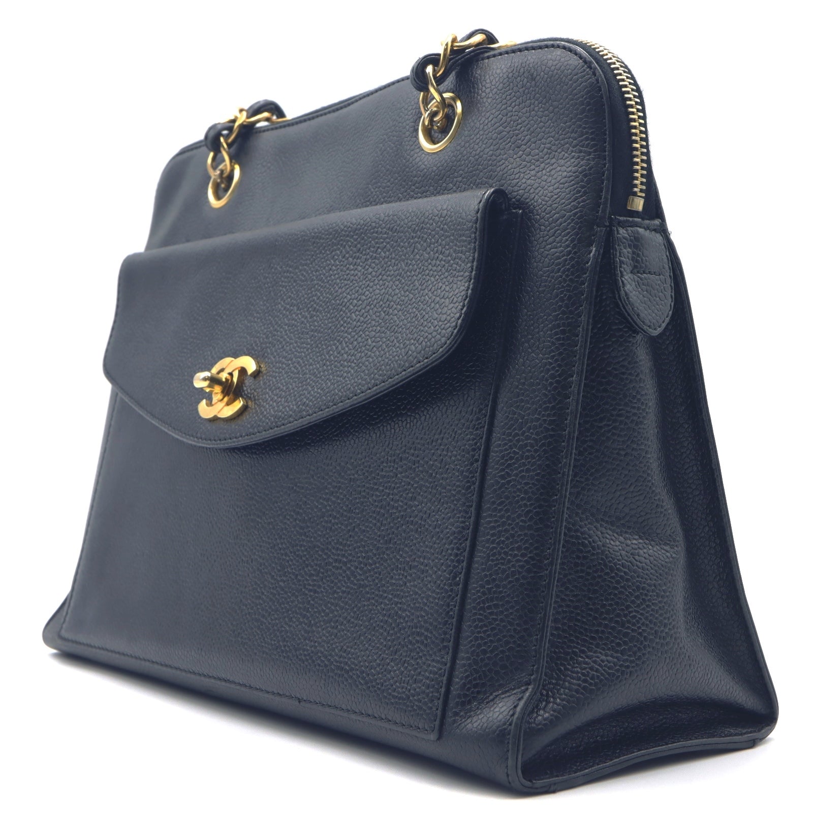 CHANEL 【激減優惠】Caviar皮革Chain Shoulder金扣肩背袋黑色