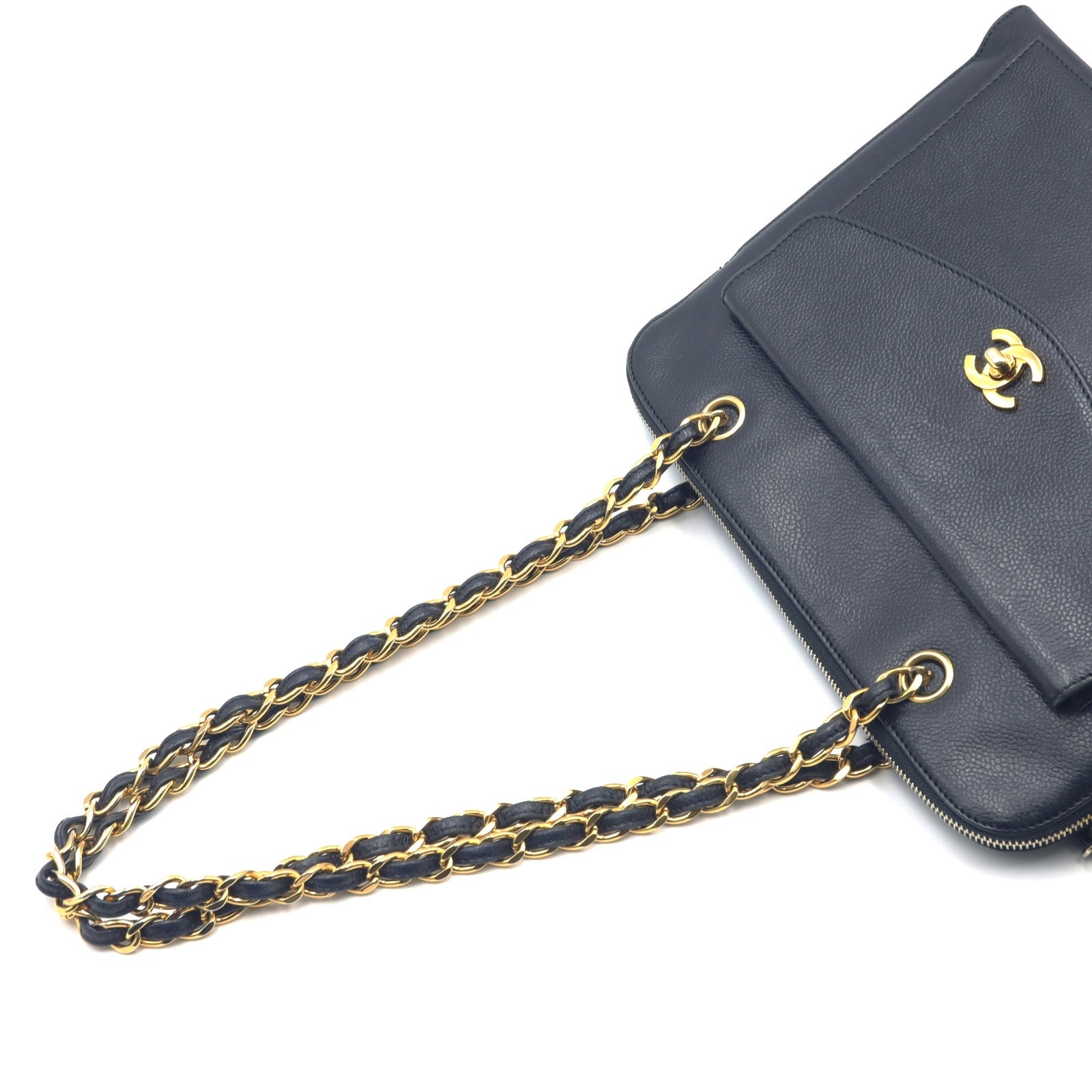 CHANEL 【激減優惠】Caviar皮革Chain Shoulder金扣肩背袋黑色