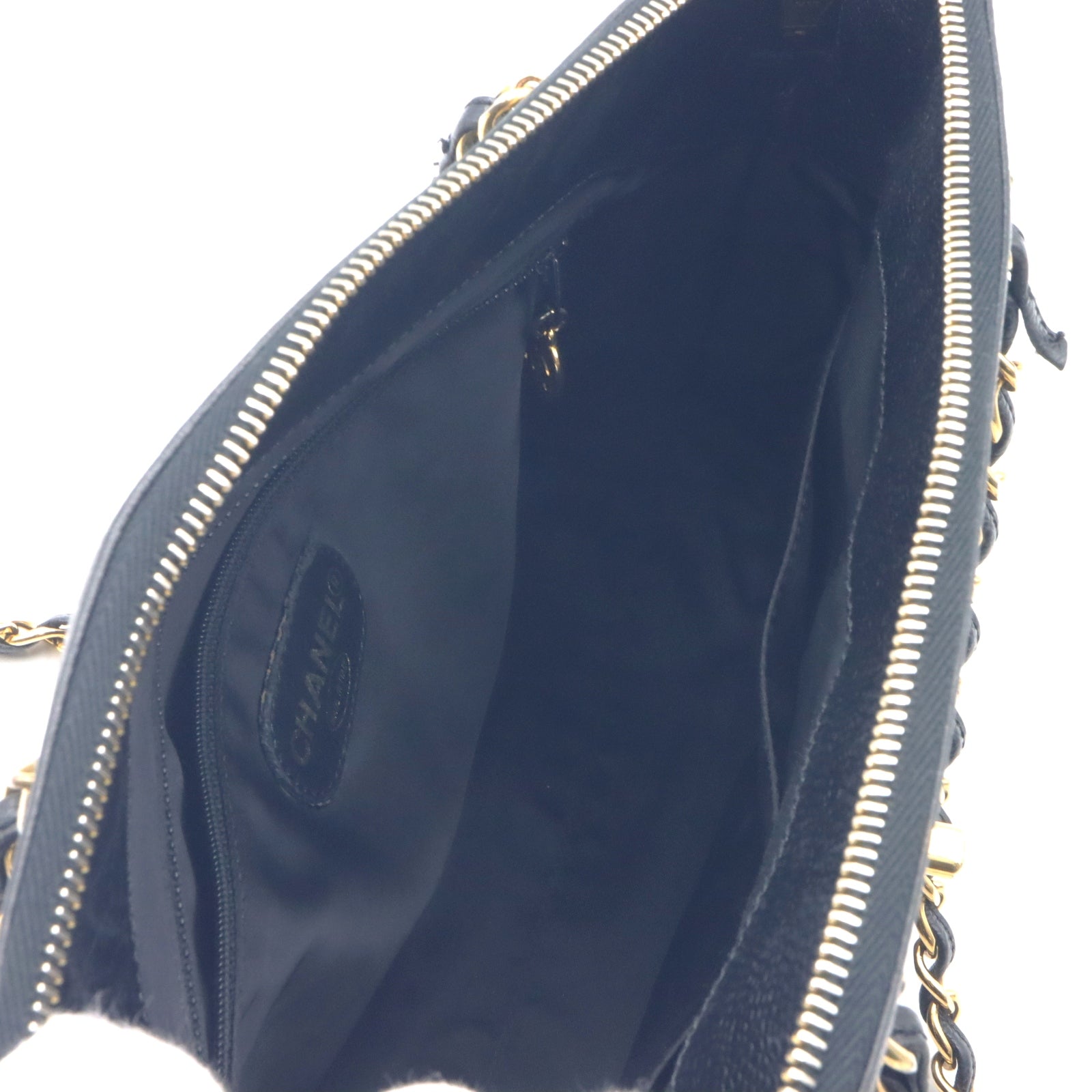 CHANEL 【激減優惠】Caviar皮革Chain Shoulder金扣肩背袋黑色
