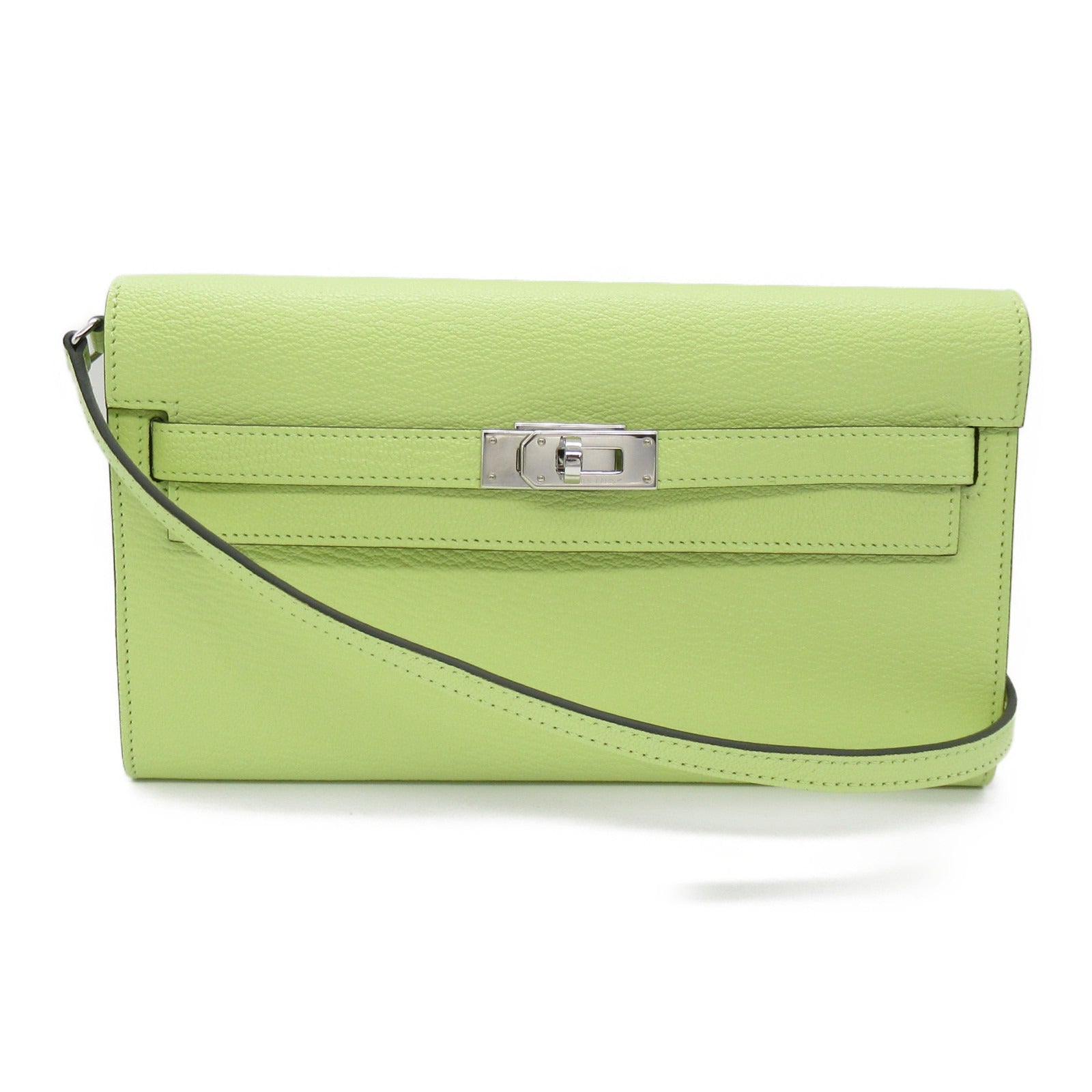 HERMES Chevre Leather Kelly To Go Silver Buckle Shoulder Bag Jaune Bourgeon