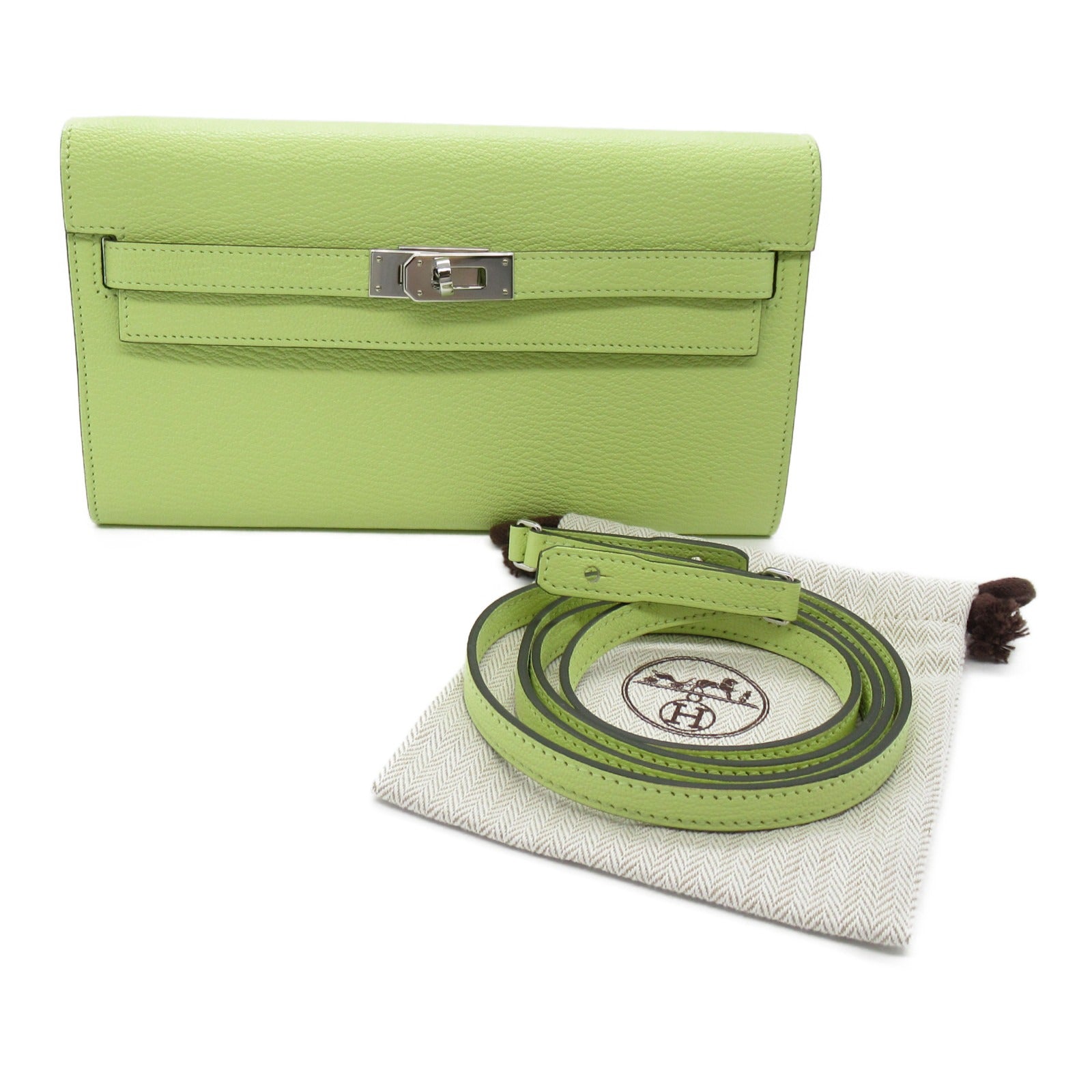 HERMES Chevre Leather Kelly To Go Silver Buckle Shoulder Bag Jaune Bourgeon