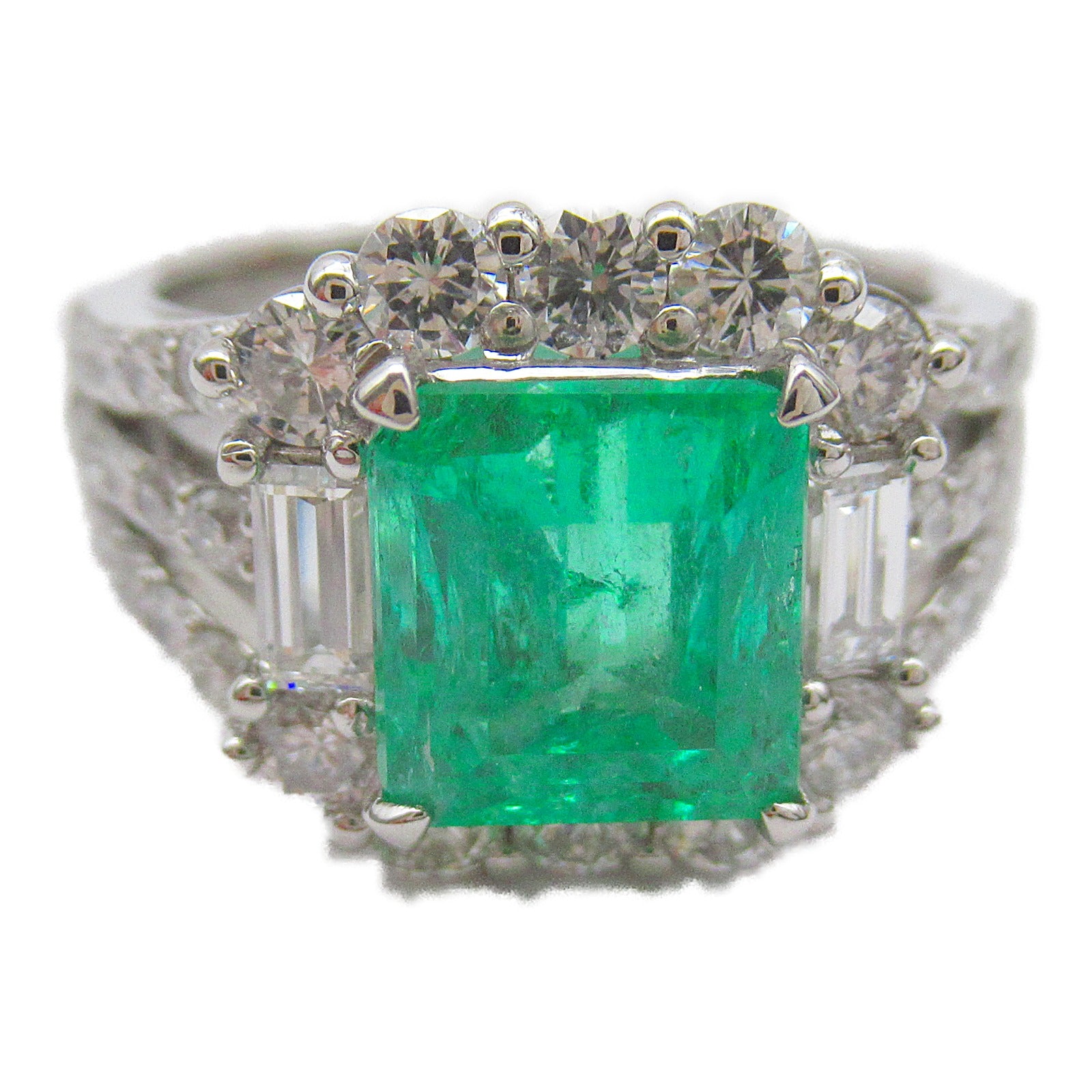 JEWELRY PT900鉑金Emerald Ring 1.934ct綠寶石/1.315ct鑽石戒指US#6