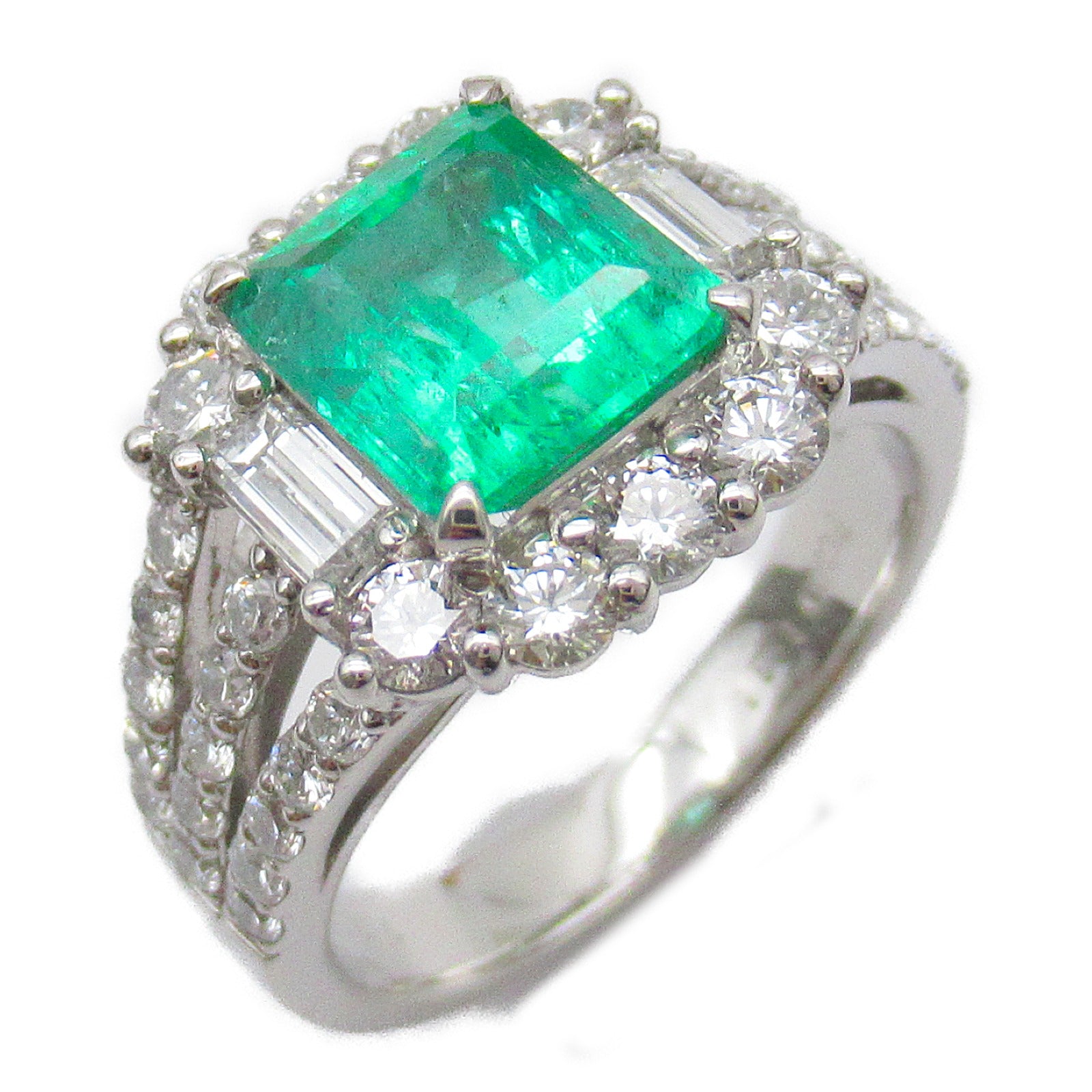 JEWELRY PT900鉑金Emerald Ring 1.934ct綠寶石/1.315ct鑽石戒指US#6