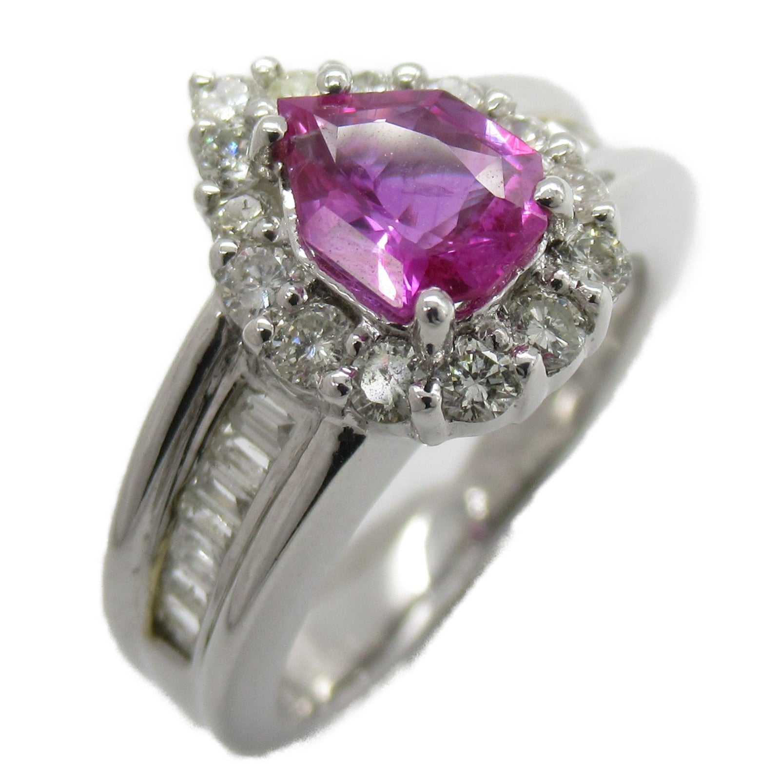 JEWELRY 18K White Gold 0.933ct Purple Pink Sapphire/0.65ct Diamond Ring US#6