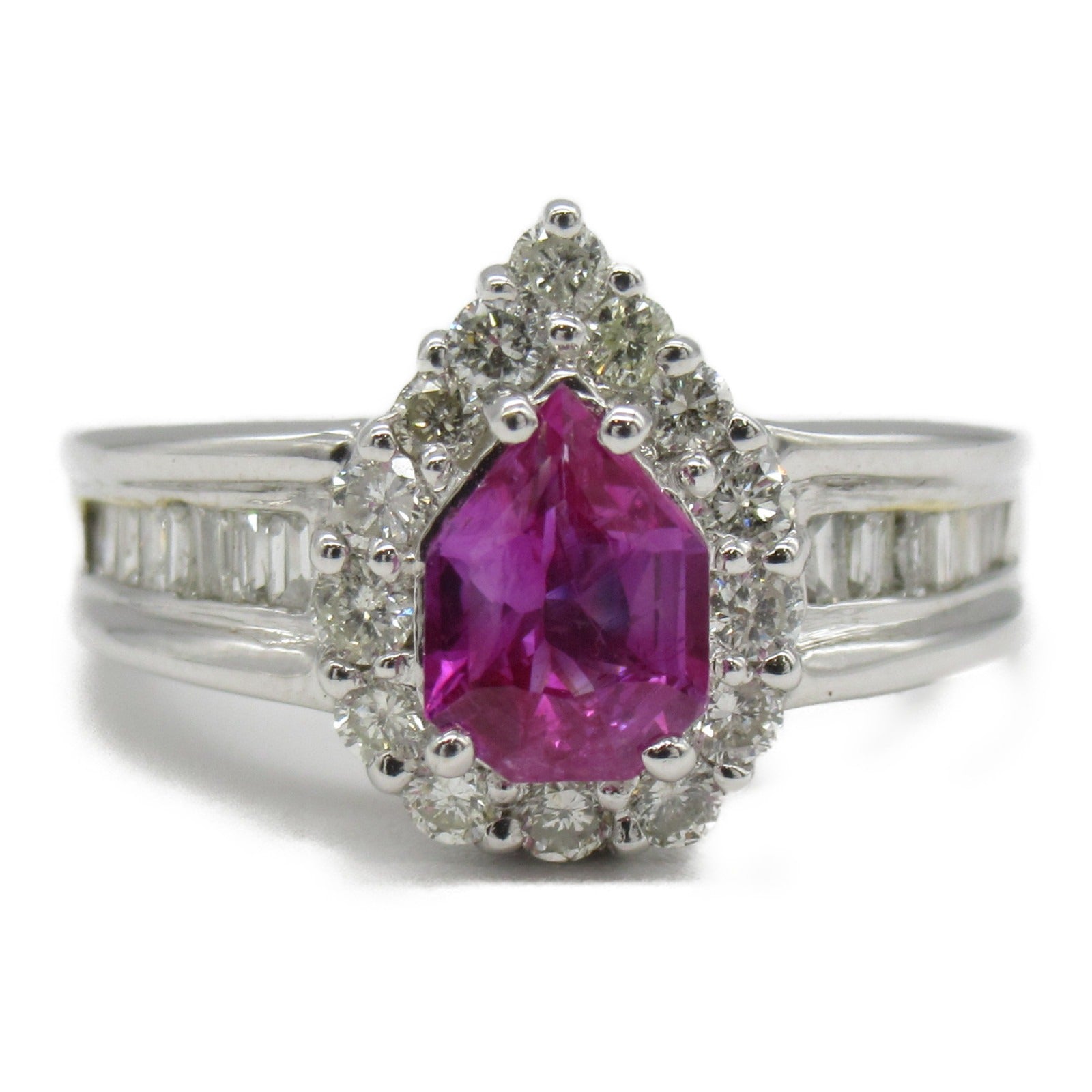 JEWELRY 18K White Gold 0.933ct Purple Pink Sapphire/0.65ct Diamond Ring US#6