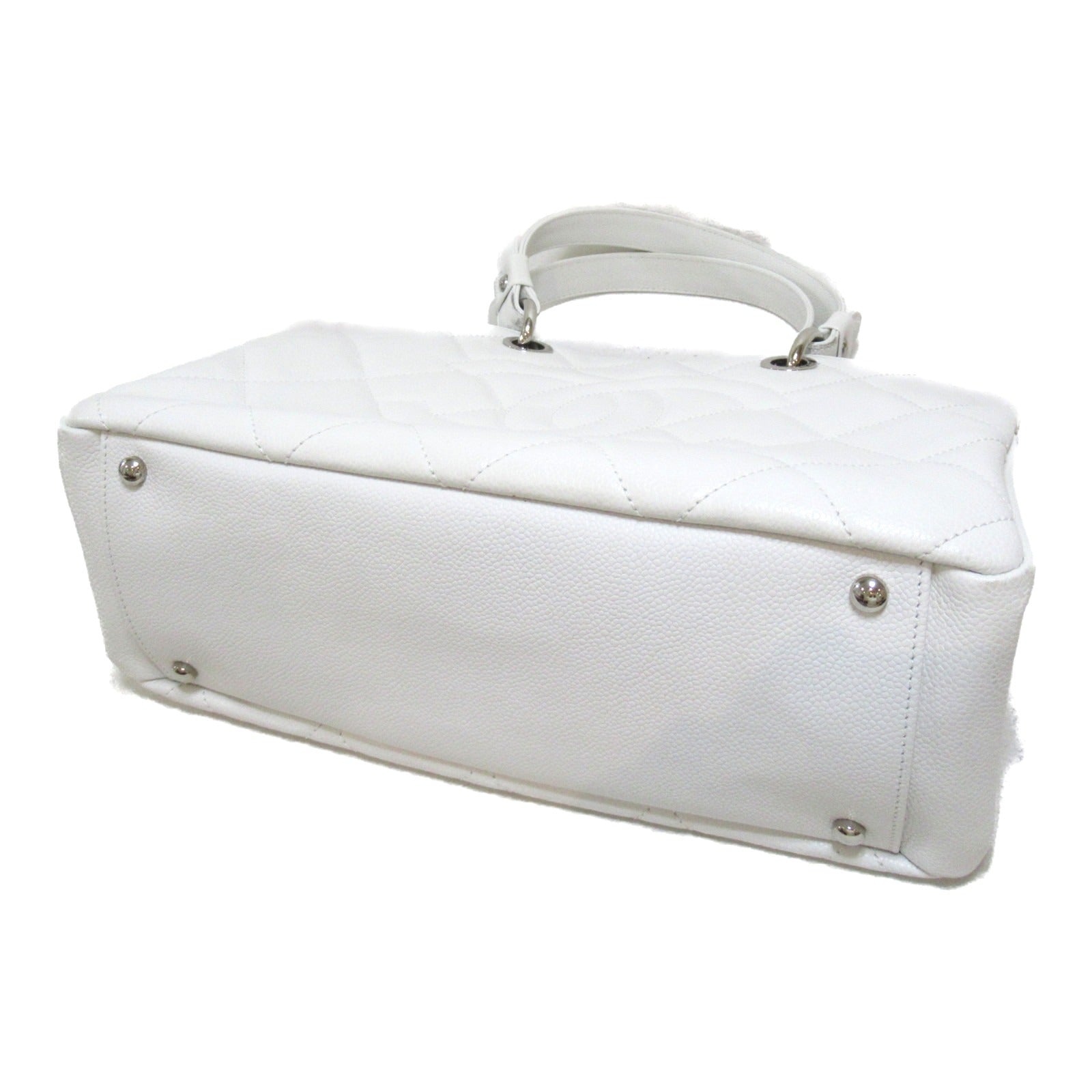 CHANEL 【激減優惠】菱格Caviar皮革Tote Bag銀扣手挽袋白色