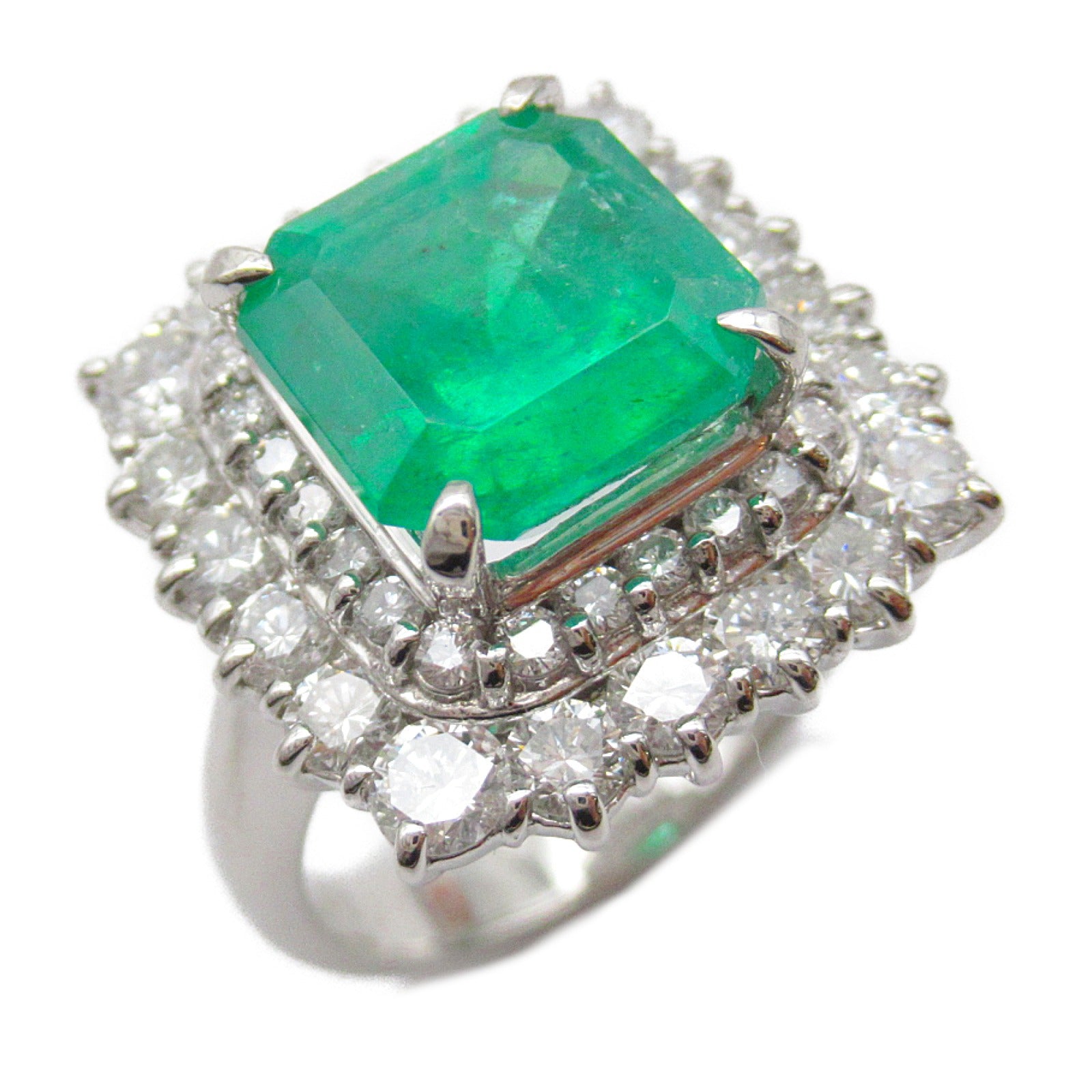 JEWELRY PT900鉑金Emerald Ring 4.78ct綠寶石/2.01ct鑽石戒指US#8