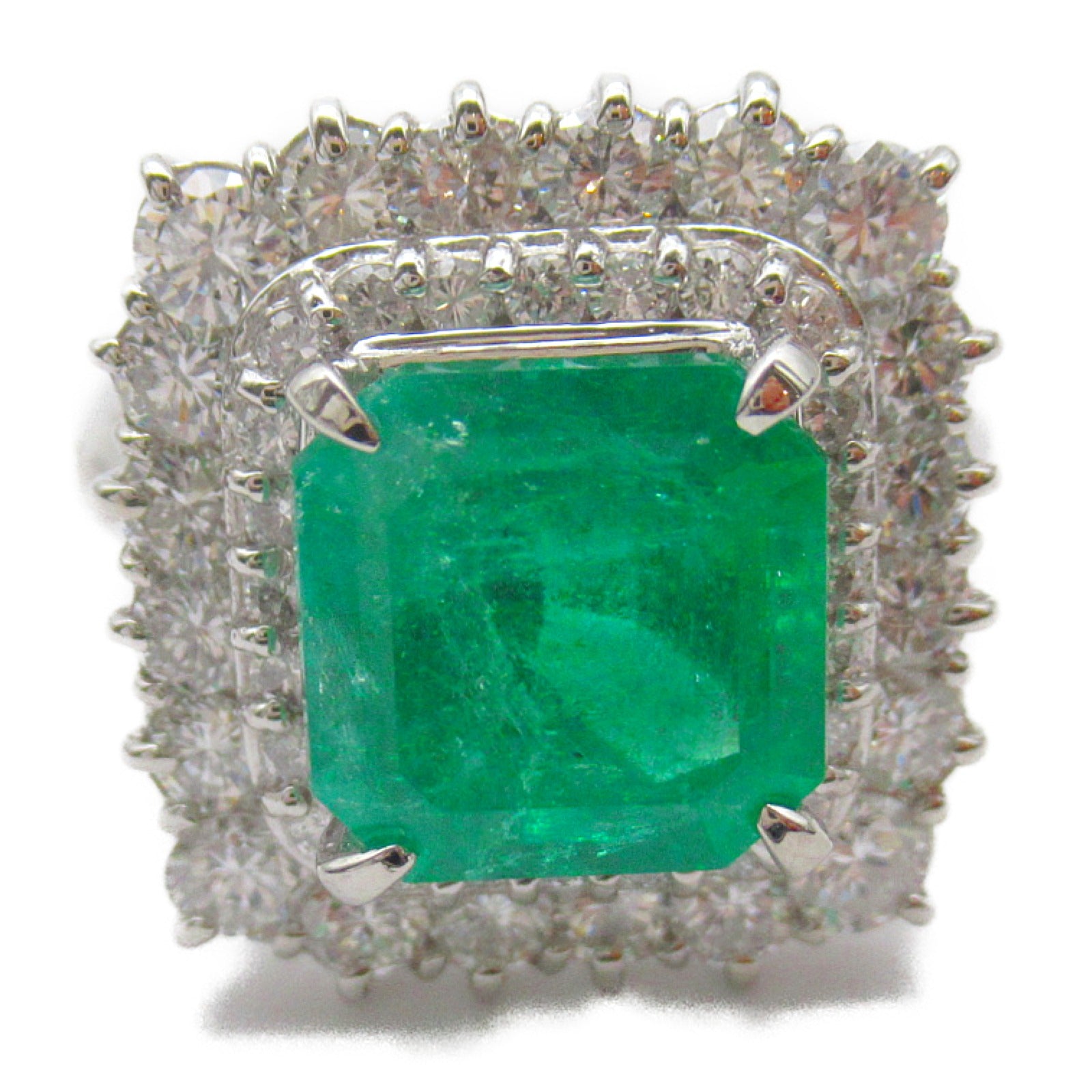 JEWELRY PT900鉑金Emerald Ring 4.78ct綠寶石/2.01ct鑽石戒指US#8