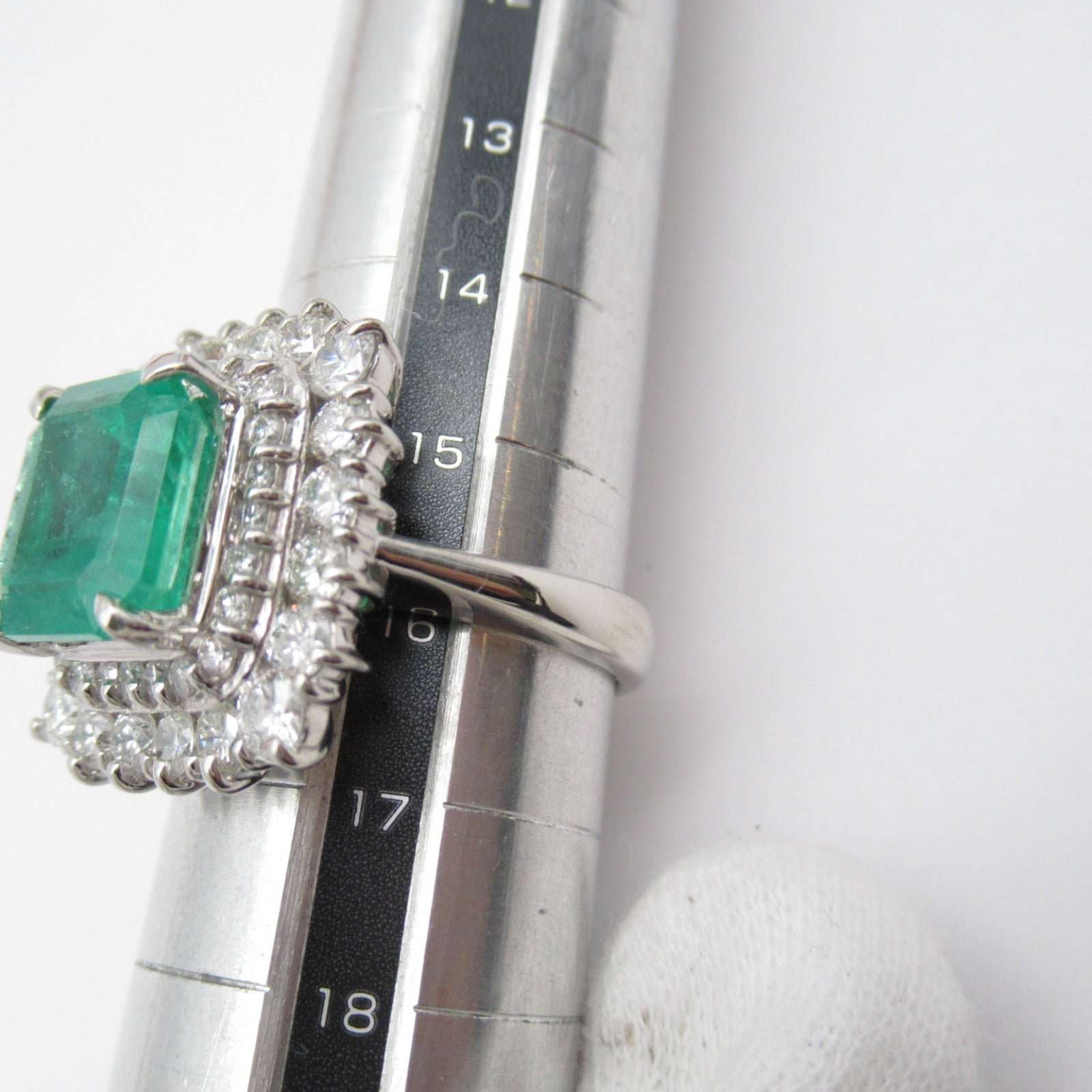 JEWELRY PT900鉑金Emerald Ring 4.78ct綠寶石/2.01ct鑽石戒指US#8