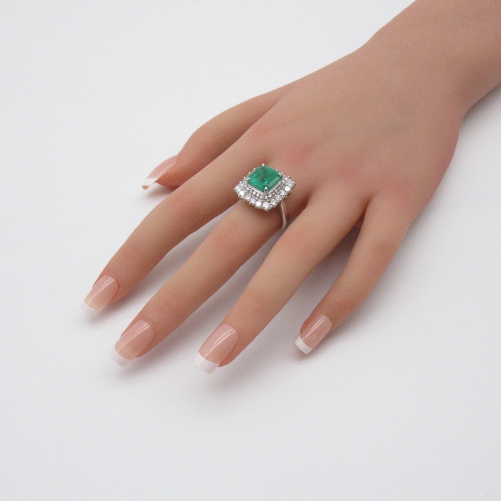 JEWELRY PT900鉑金Emerald Ring 4.78ct綠寶石/2.01ct鑽石戒指US#8