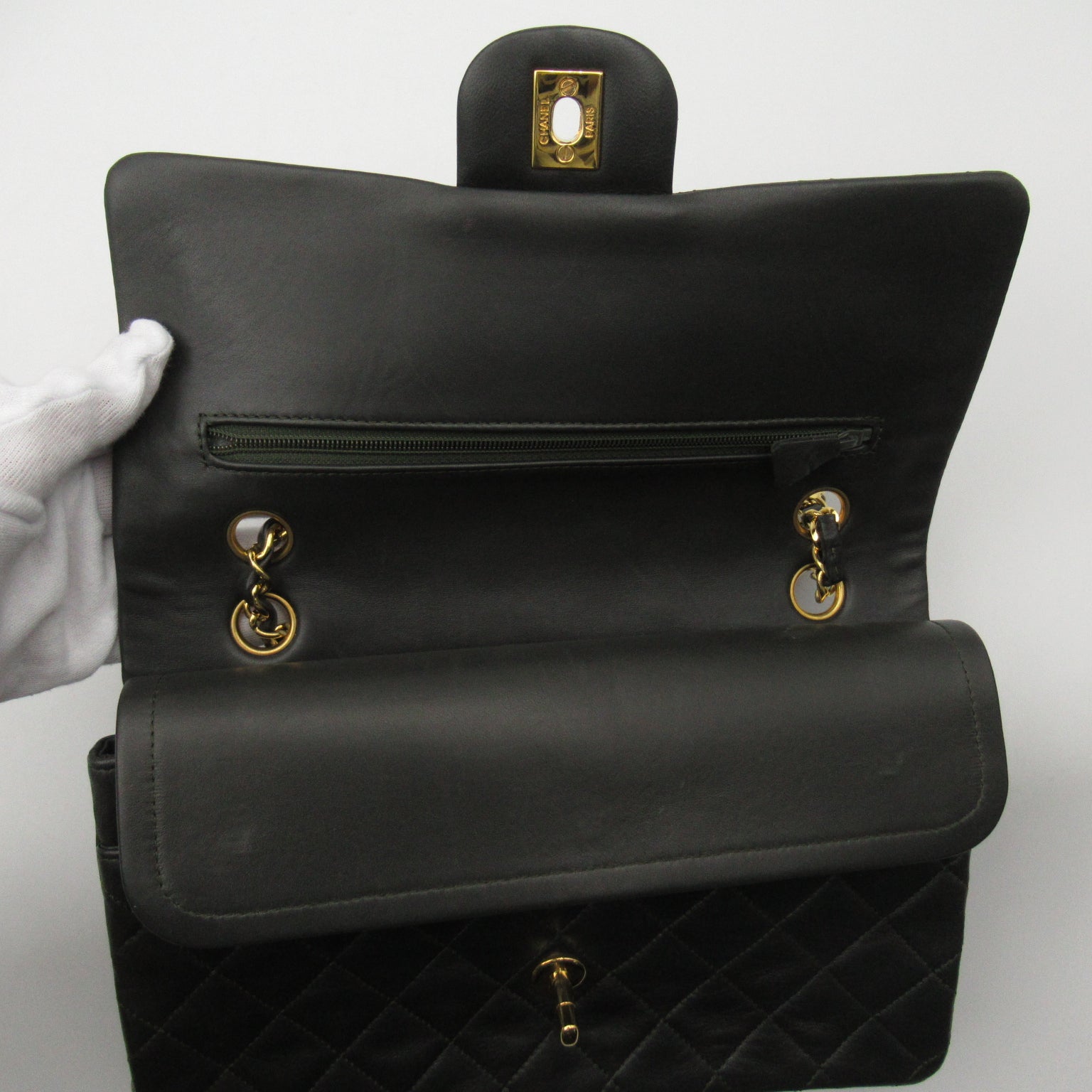 CHANEL 菱格羊皮皮革Shoulder Bag金扣肩背袋綠色